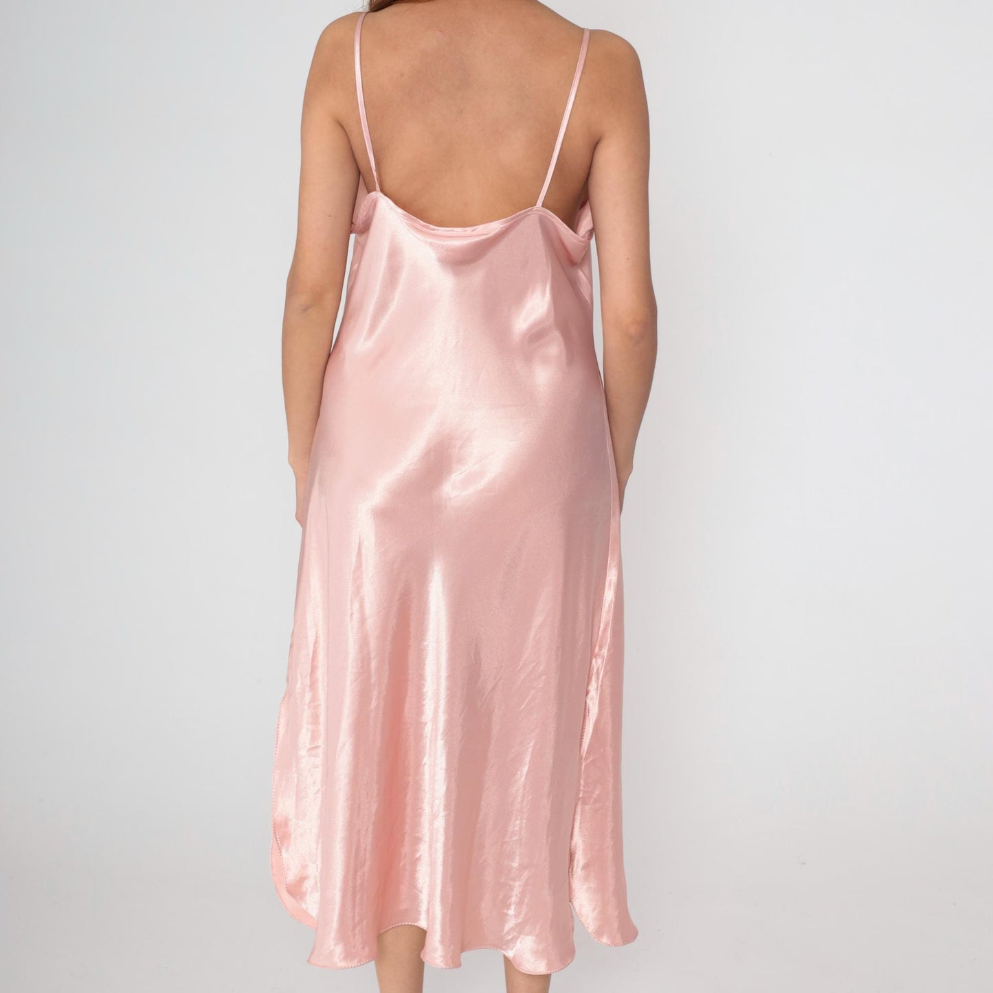 90s California Dynasty Pink Satin Slip Dress Maxi Spaghetti Strap Large L