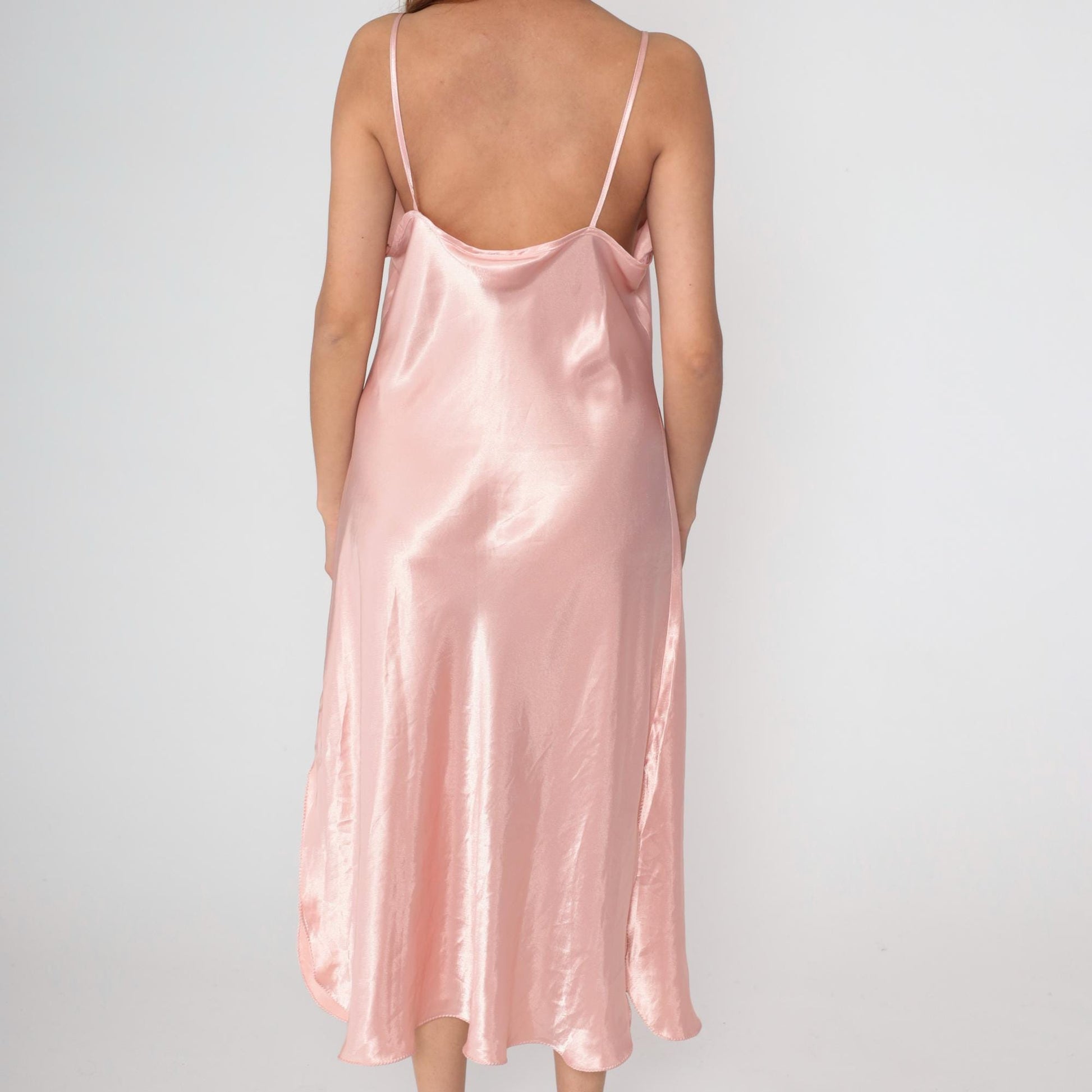 90s California Dynasty Pink Satin Slip Dress Maxi Spaghetti Strap Large L