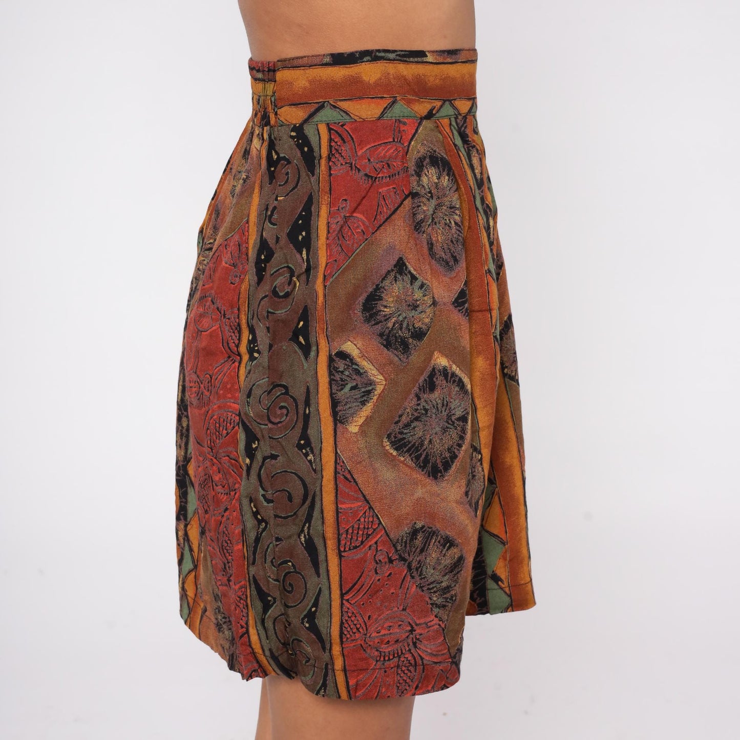 90s Caliche Abstract Geometric Shorts High Waist Brown Orange Green Medium Large