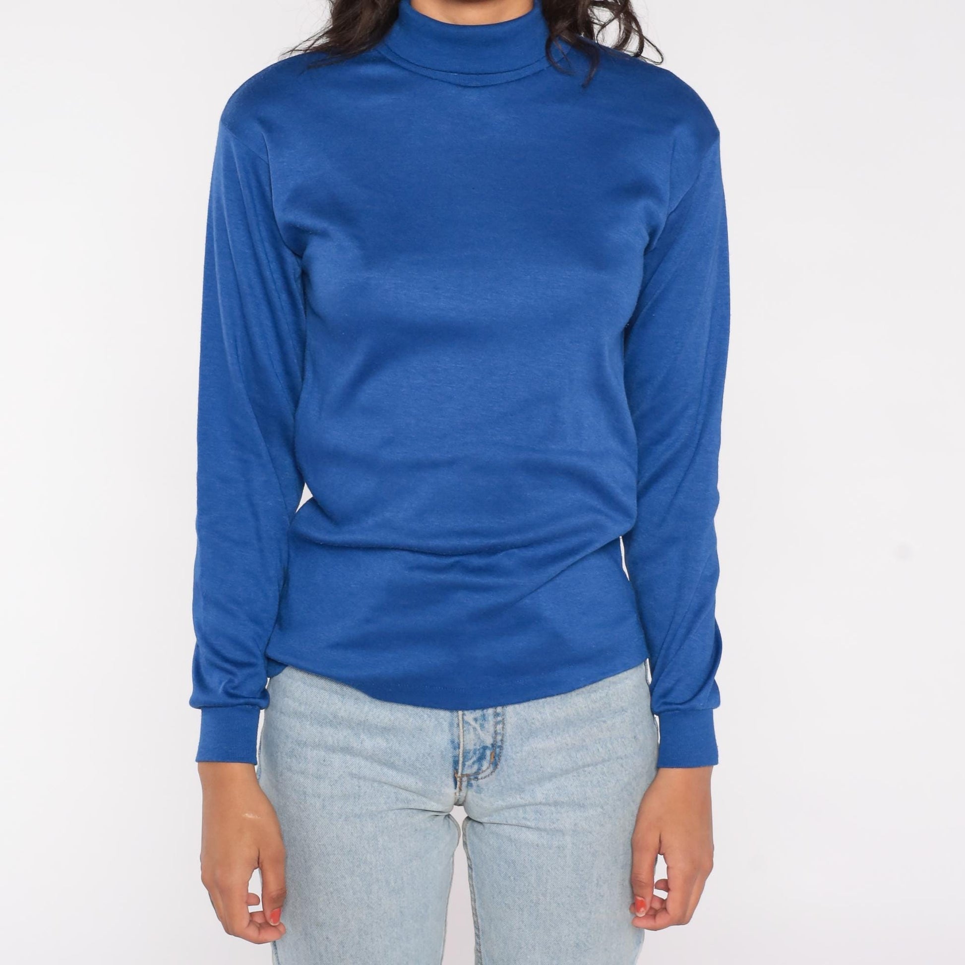 80s Favorites Brand Royal Blue Turtleneck Long Sleeve Cotton Blend Extra Large XL