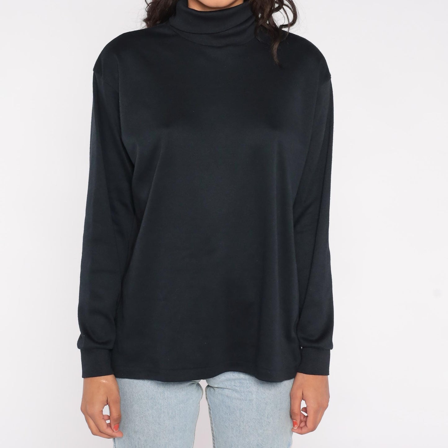 90s Bobbie Brooks Black Turtleneck Cotton Blend Long Sleeve Extra Large XL