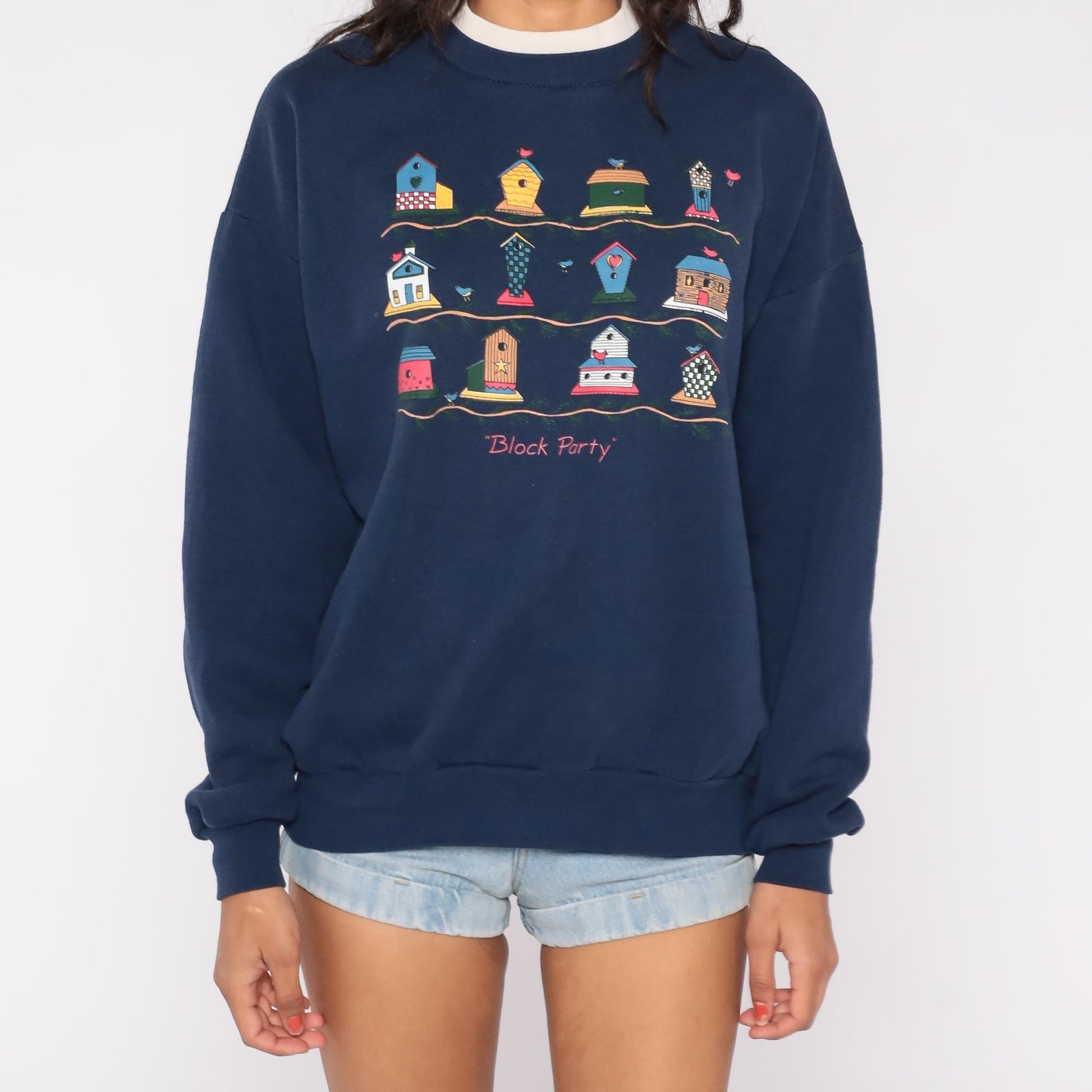 90s Gopher Sport Birdhouse Block Party Sweatshirt Navy Blue XL