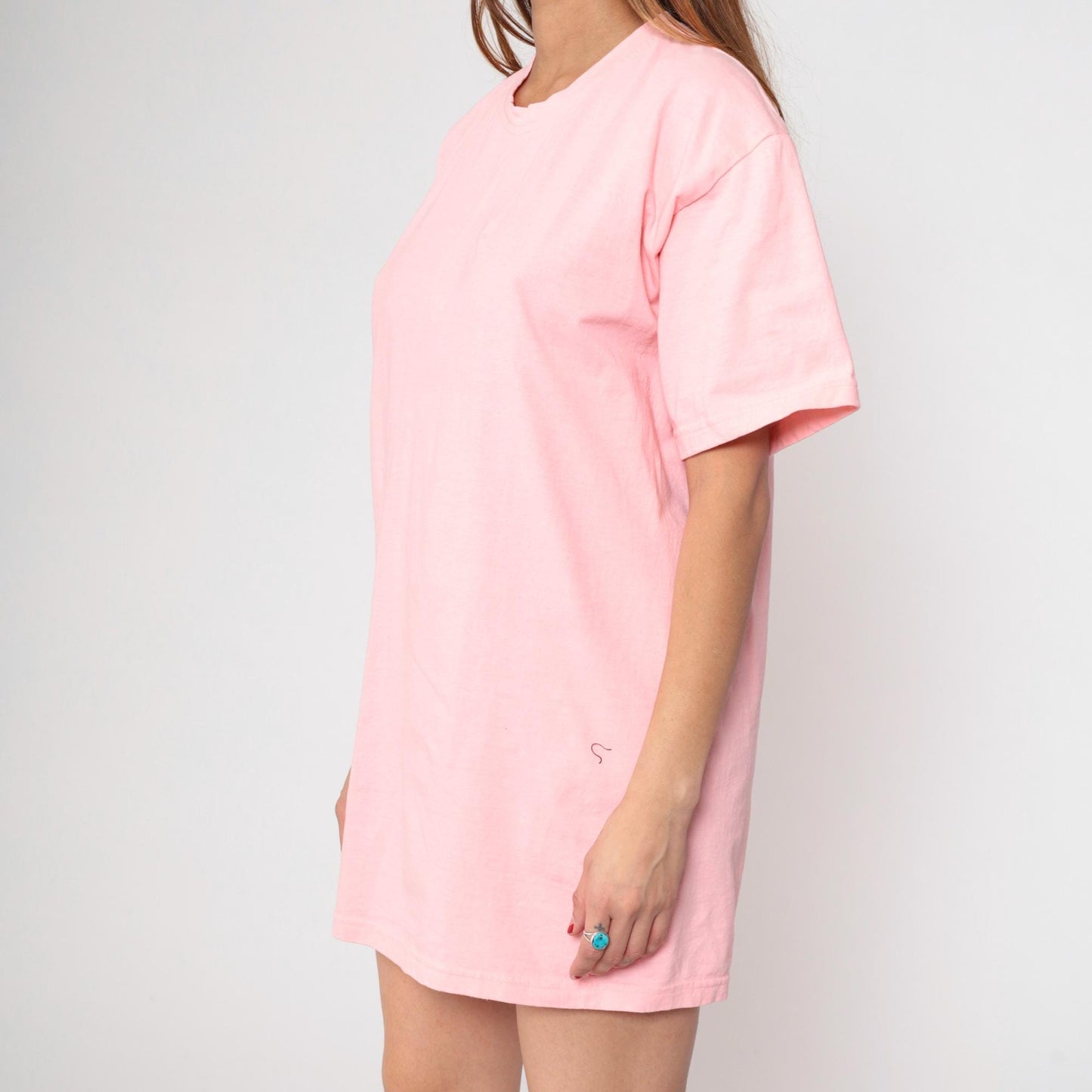 90s Pink Cotton T-Shirt Dress Crew Neck Short Sleeve Mid-Thigh One Size