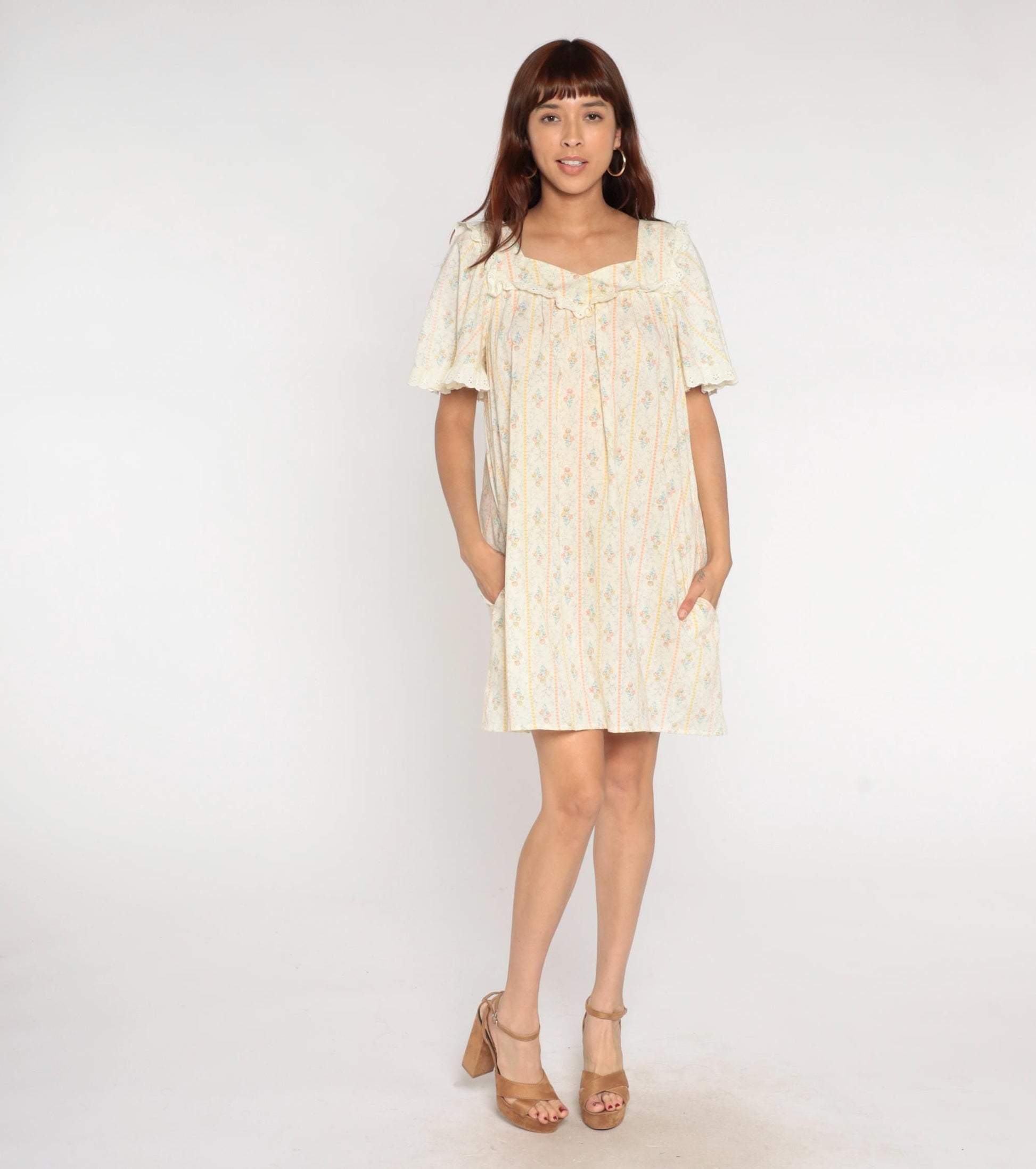 70s Kamehameha Hawaiian Mini Dress Cream Floral Empire – Shopexile