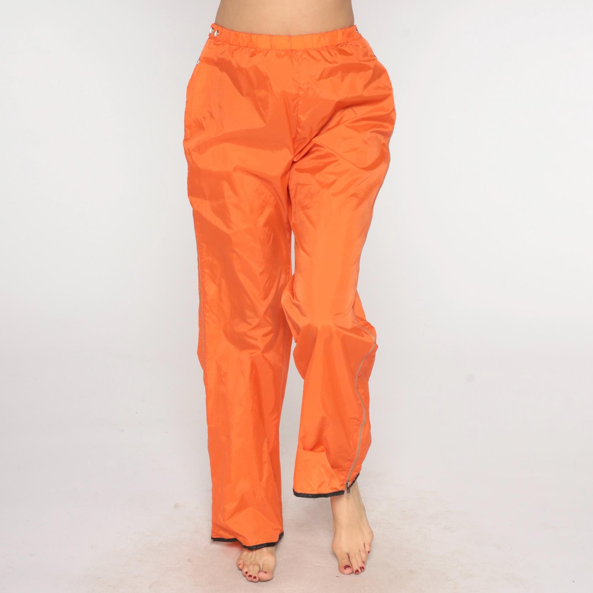 70s Breakaway Track Pants Orange Nylon Full Zip Unisex Large