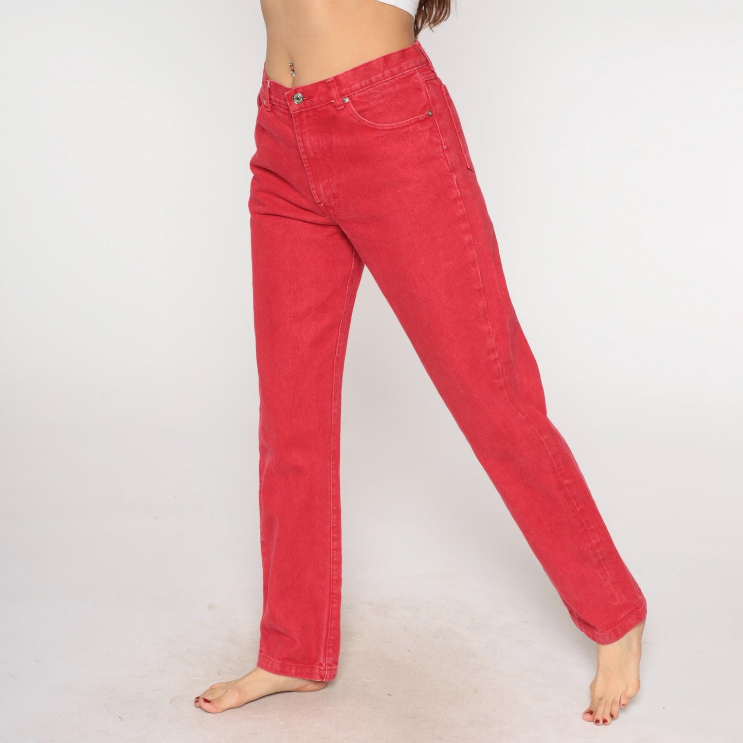 90s Polo Ralph Lauren Red Denim Jeans High Waist Straight Leg Large L