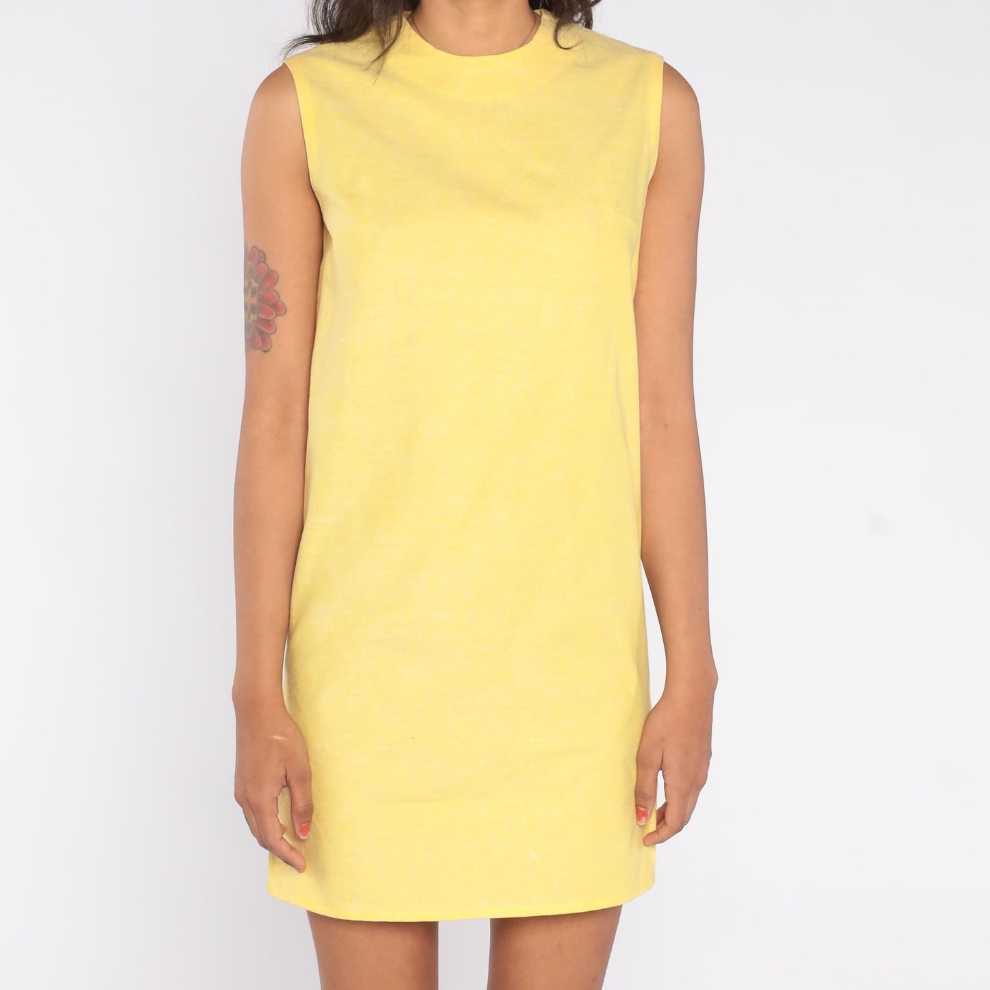 60s Yellow Mini Shift Dress Mod Sleeveless Crew Neckline Small S