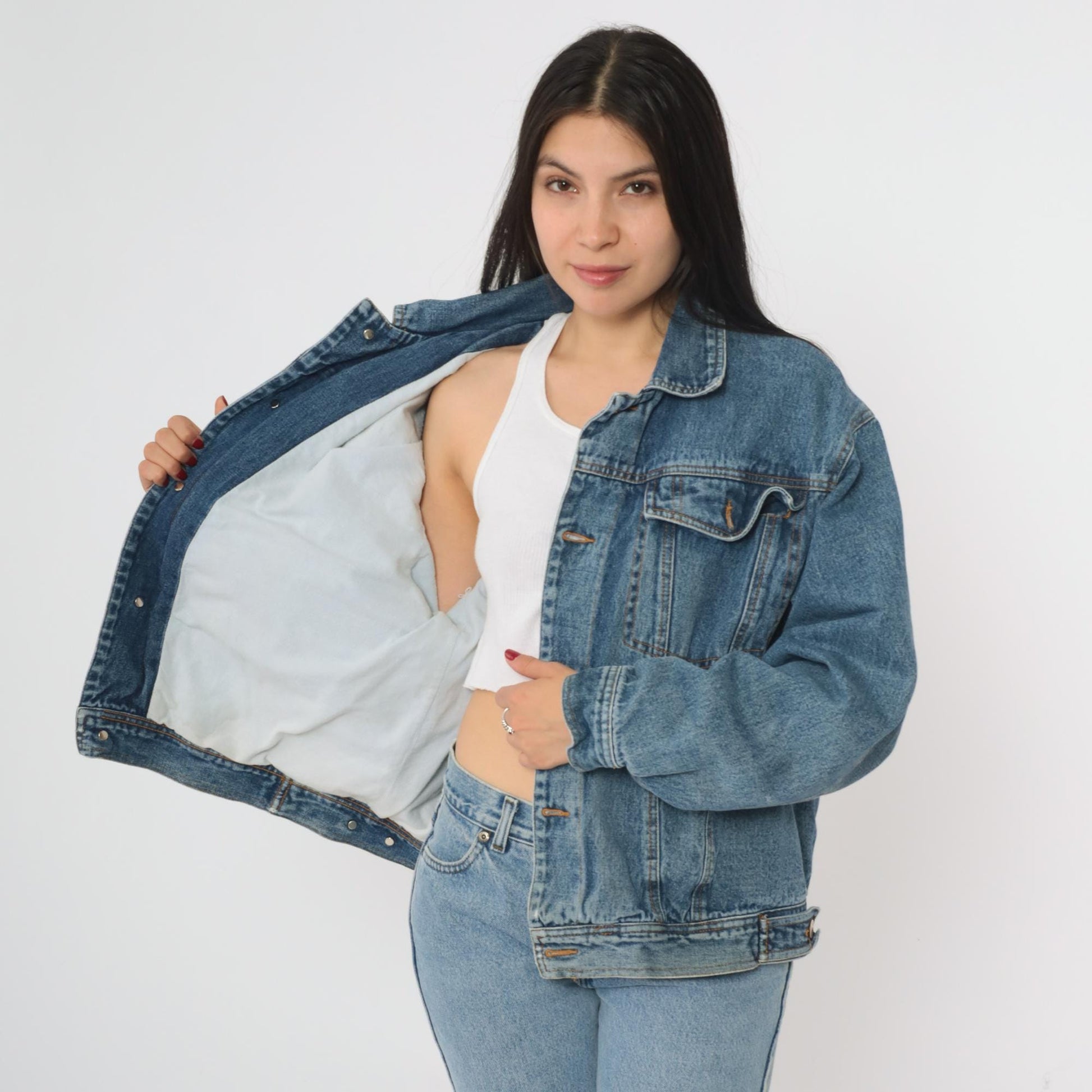 90s DAX Denim Jacket Button Front Cotton Trucker Coat Extra Large XL