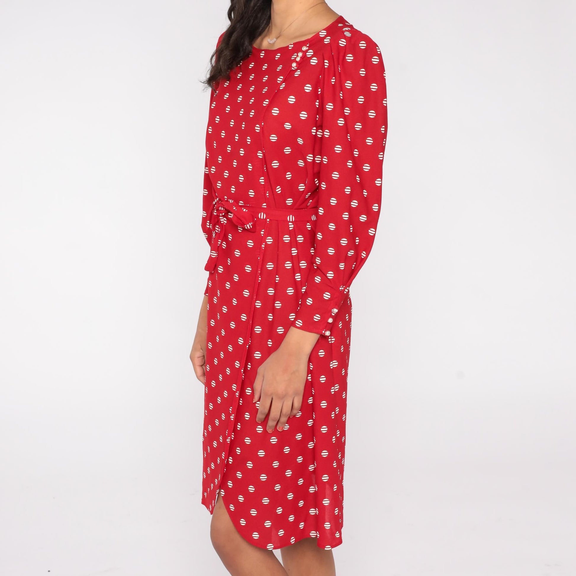 80s Jane Baar New York Red Polka Dot Wrap Dress Long Sleeve Small