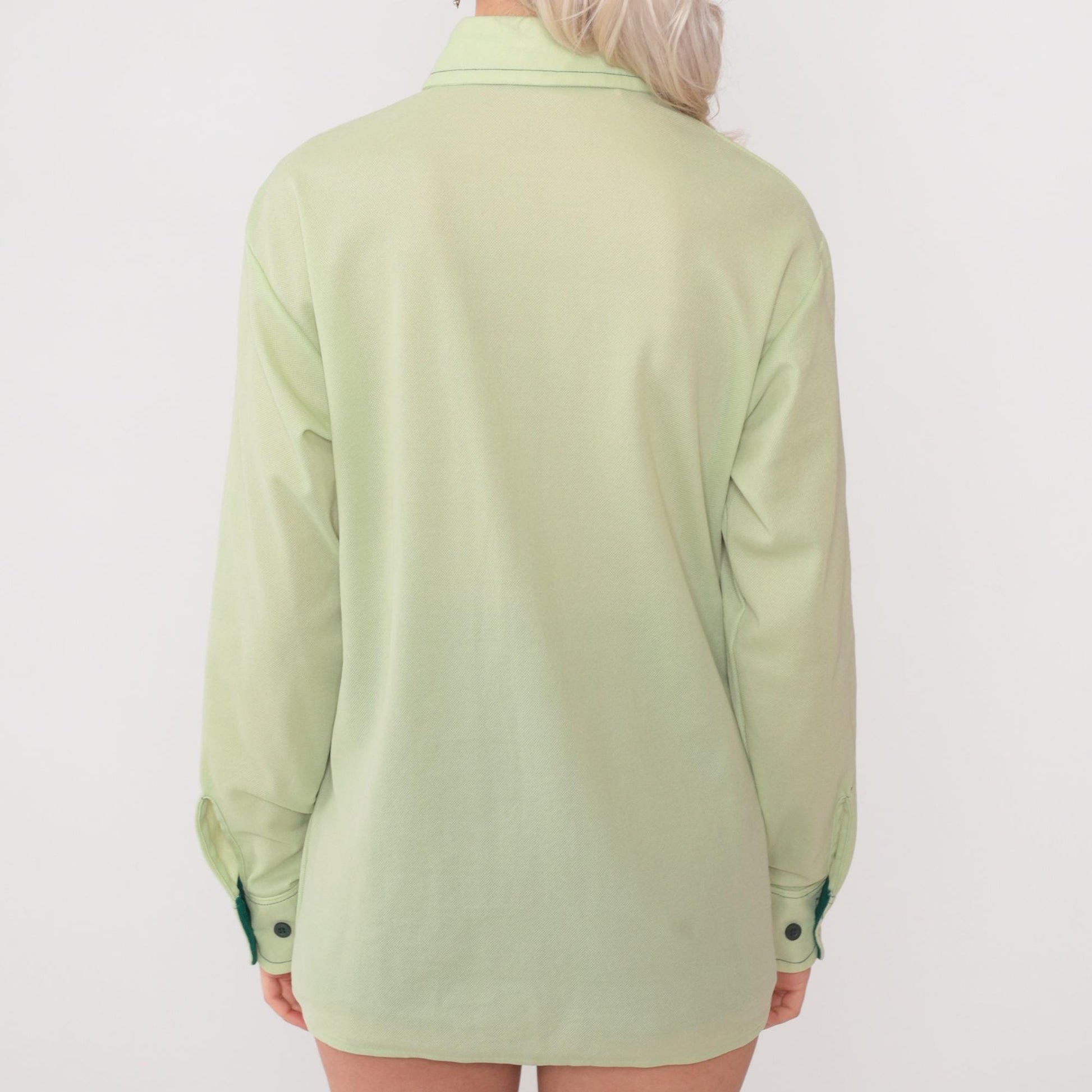 70s Mint Green Button Up Shirt Long Sleeve Collared Men's Large