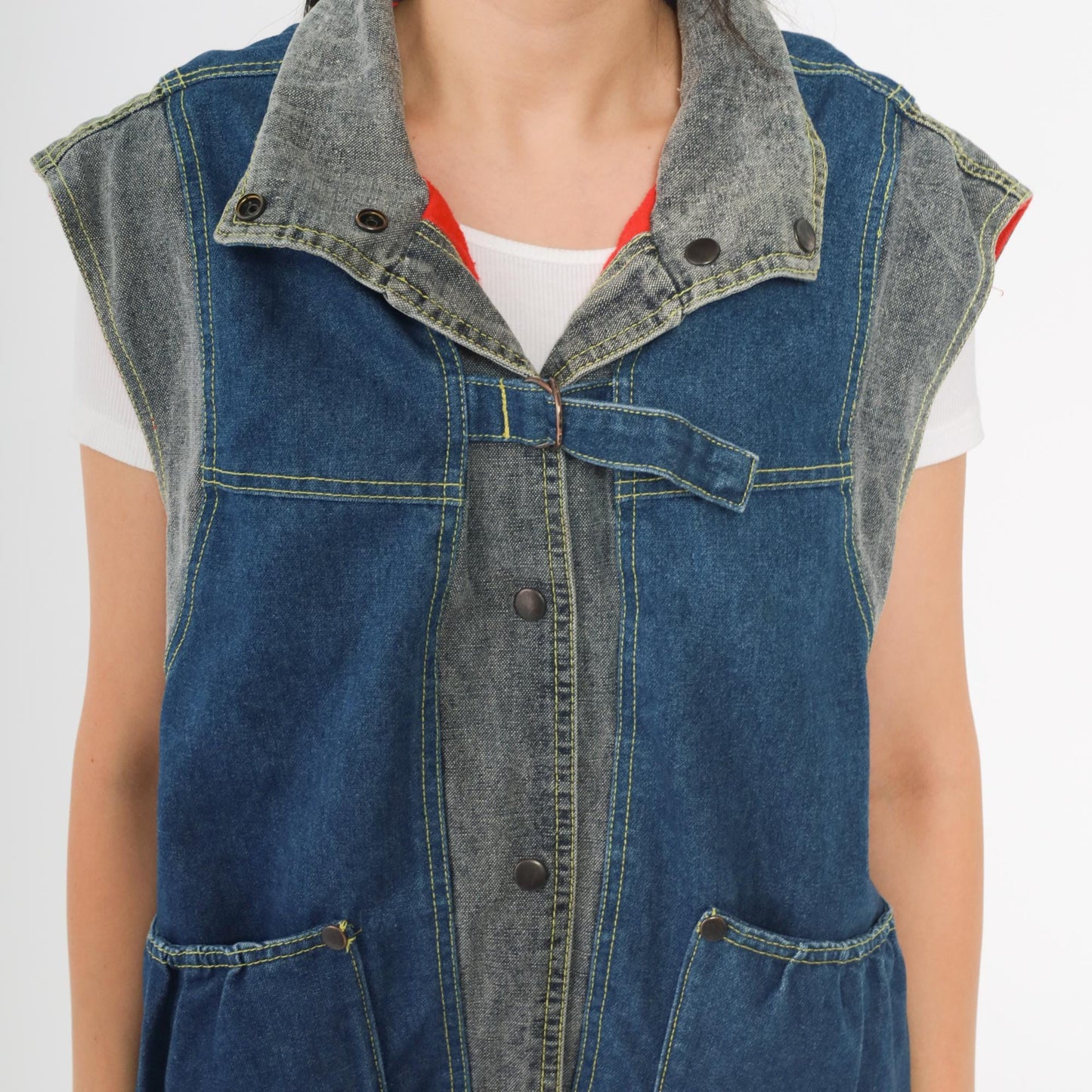 80s Izzi Reversible Denim Vest Blue Red Colorblock Medium M