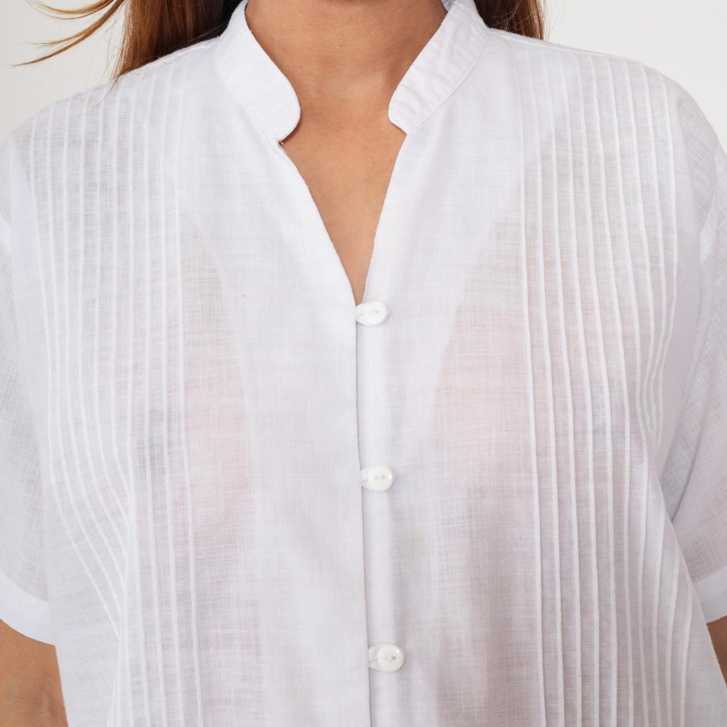 90s White Pink Rose Embroidered Button Down Blouse Mandarin Collar Large L