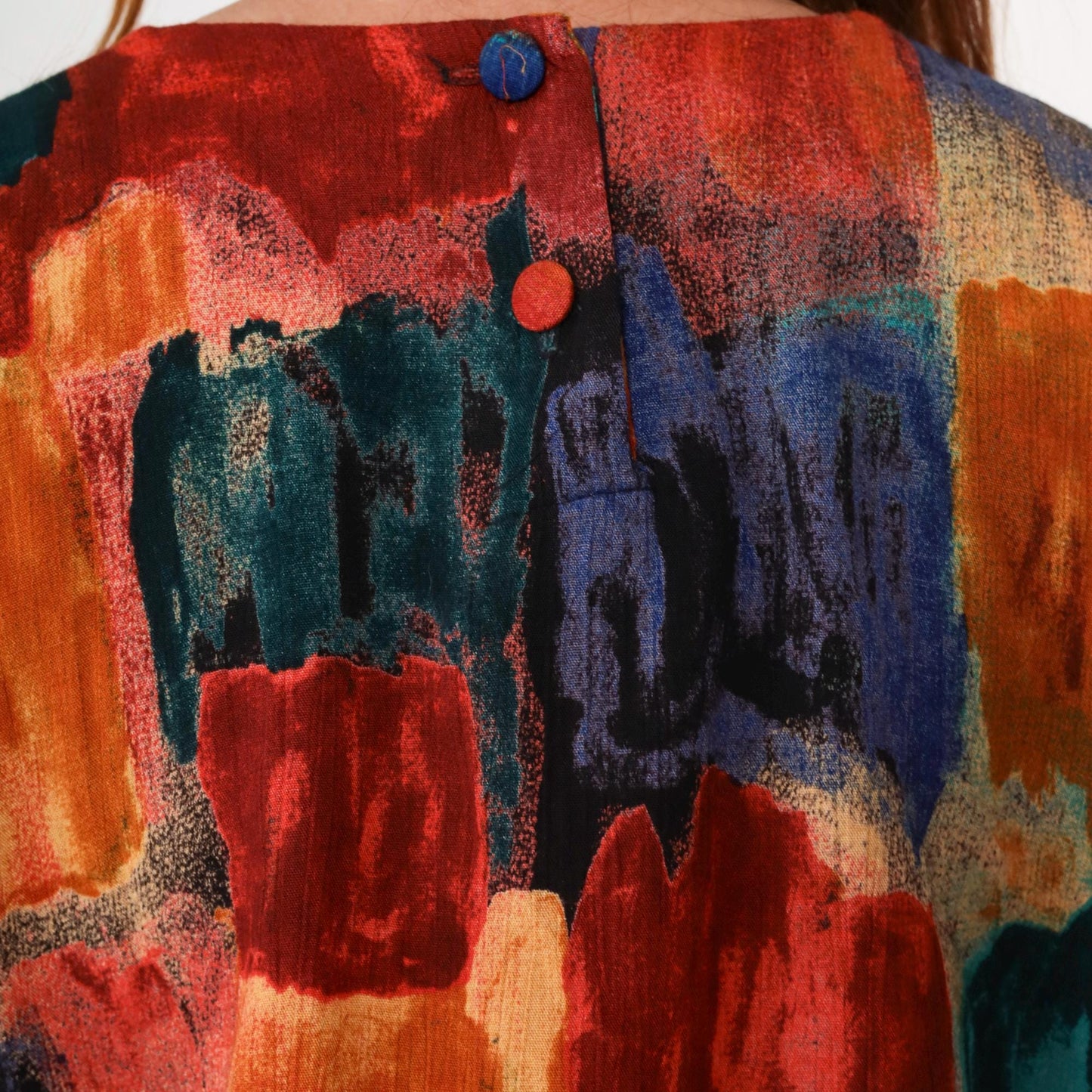 90s Watercolor Abstract Blouse Multicolor Brushstroke Rayon Short Sleeve Small S