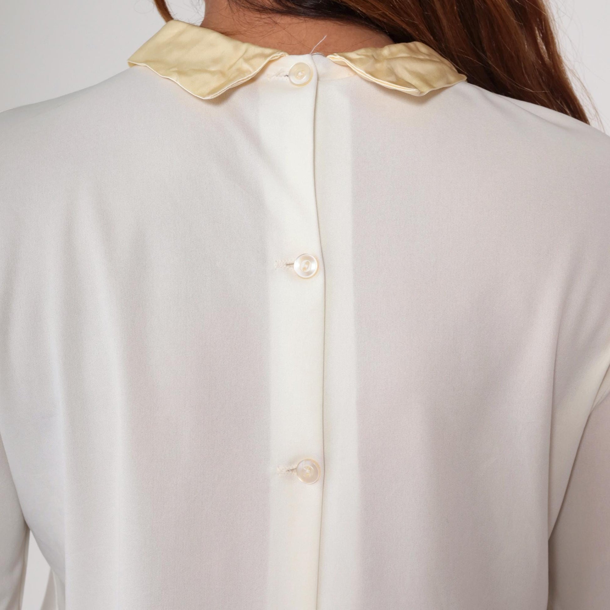 70s White Cream Lace Prairie Blouse Button Up Long Sleeve Medium M