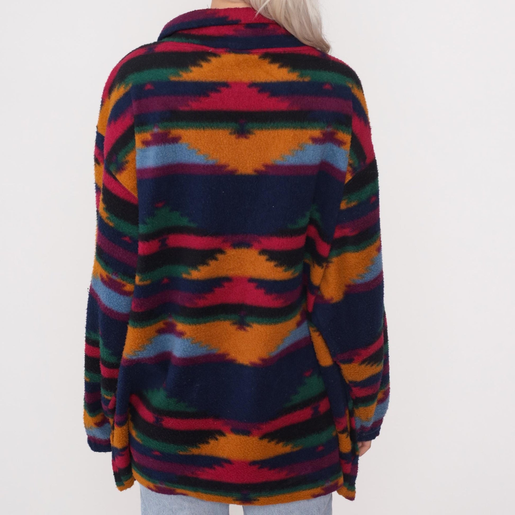90s Denim Express Aztec Fleece Half-Zip Pullover Multicolor Tribal Large L