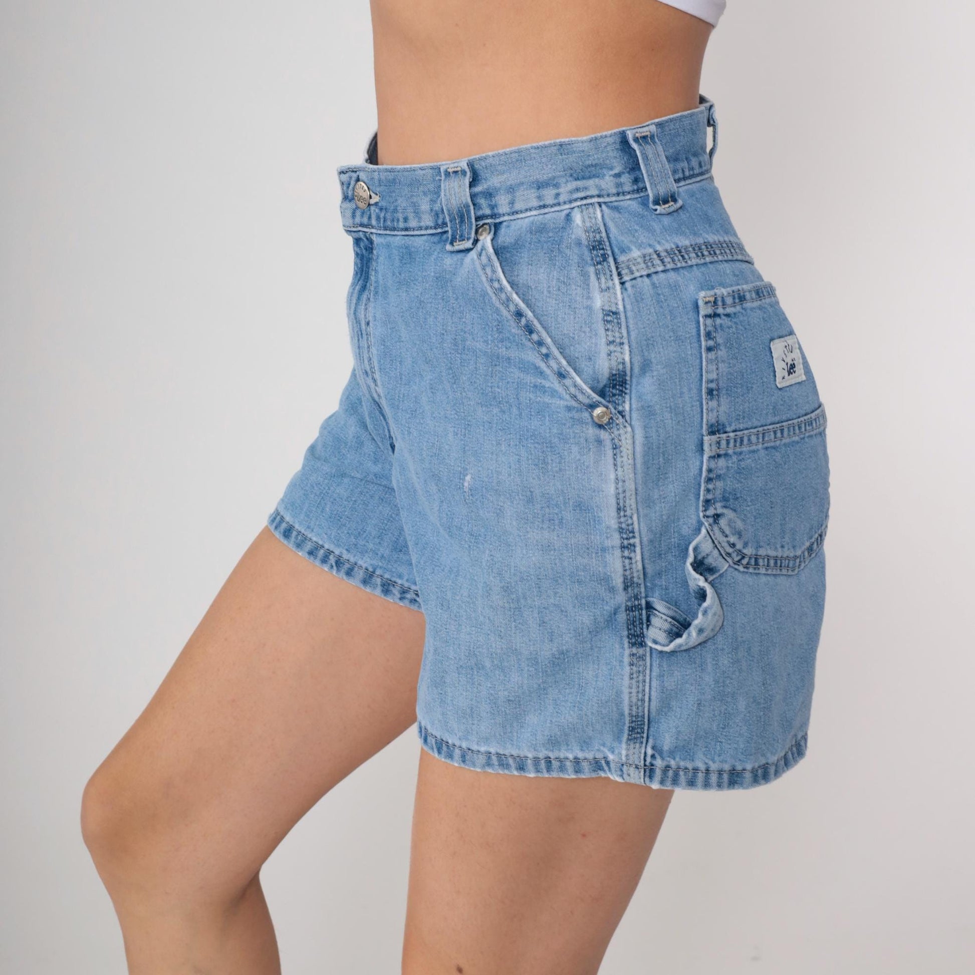 Lee 90s Blue Denim Cargo Shorts High Waist Elastic Medium
