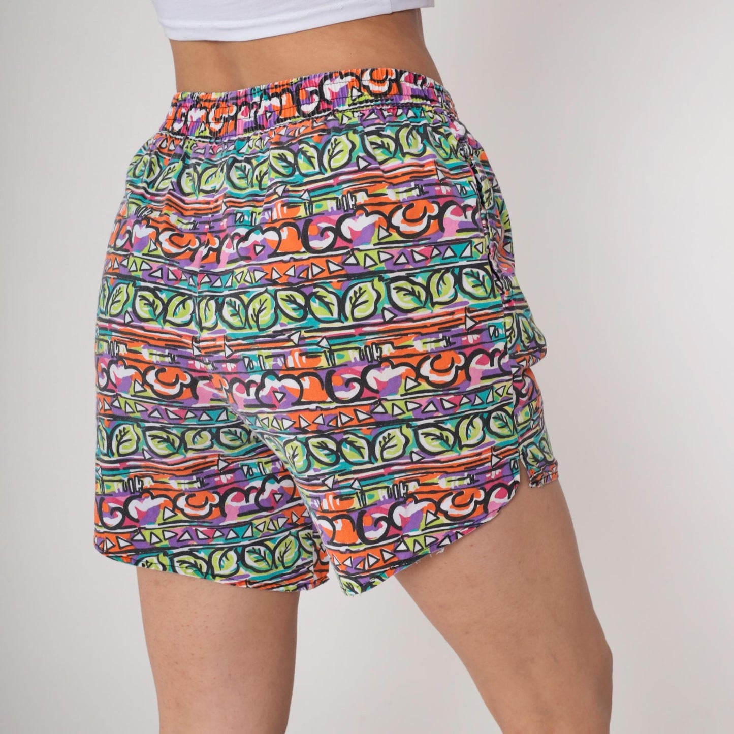 90s Victoria Harbor Cotton Shorts High Rise Abstract Geometric Print Medium