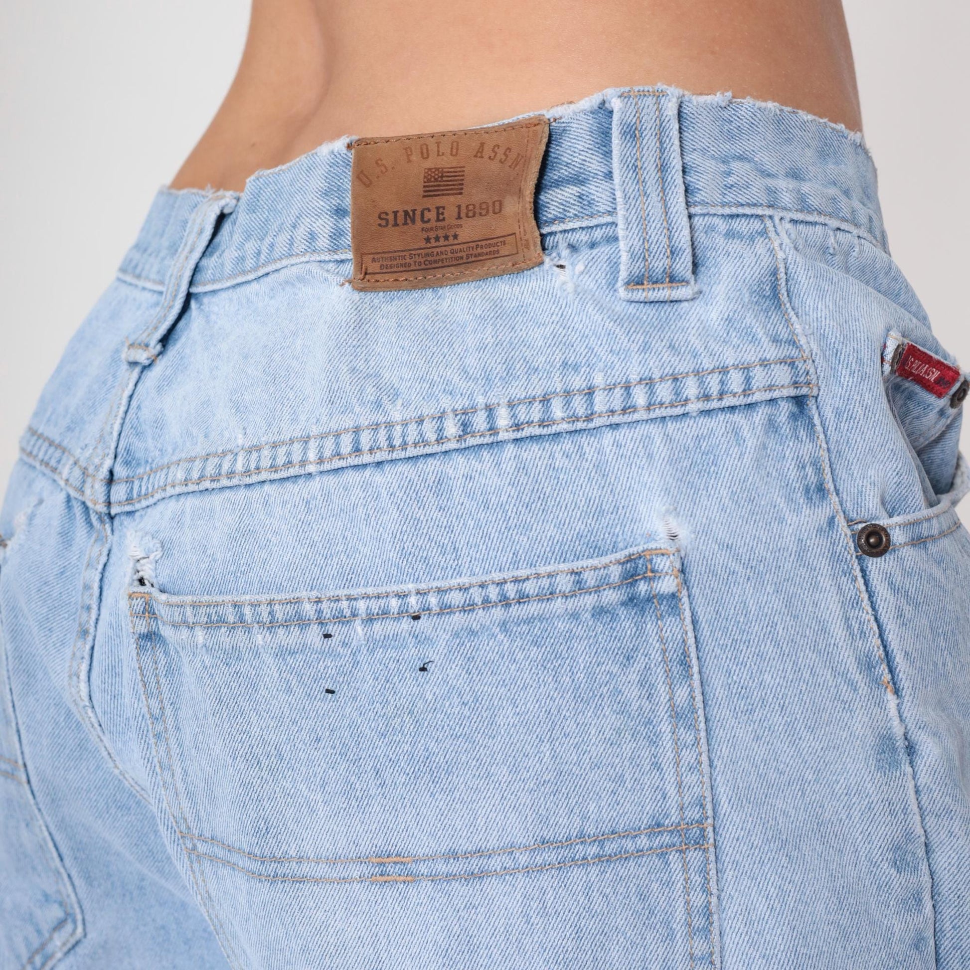 Y2K US Polo Association Carpenter Shorts Light Wash Denim Cargo Utility 36