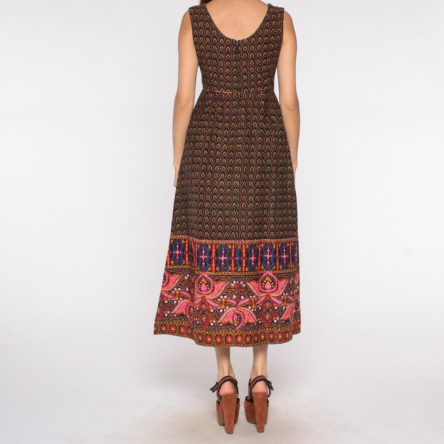 70s BJ's Fashions Honolulu Psychedelic Maxi Dress Cotton V-Neck Small