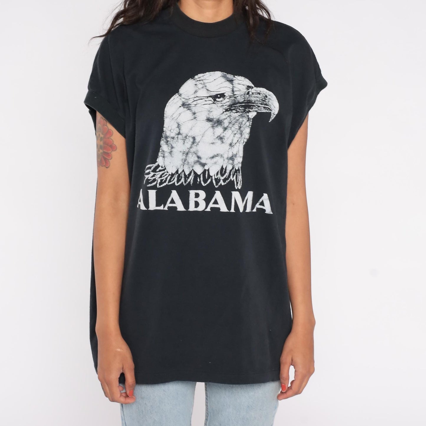 90s Alabama Bald Eagle T-Shirt Black White Graphic Tee Extra Large
