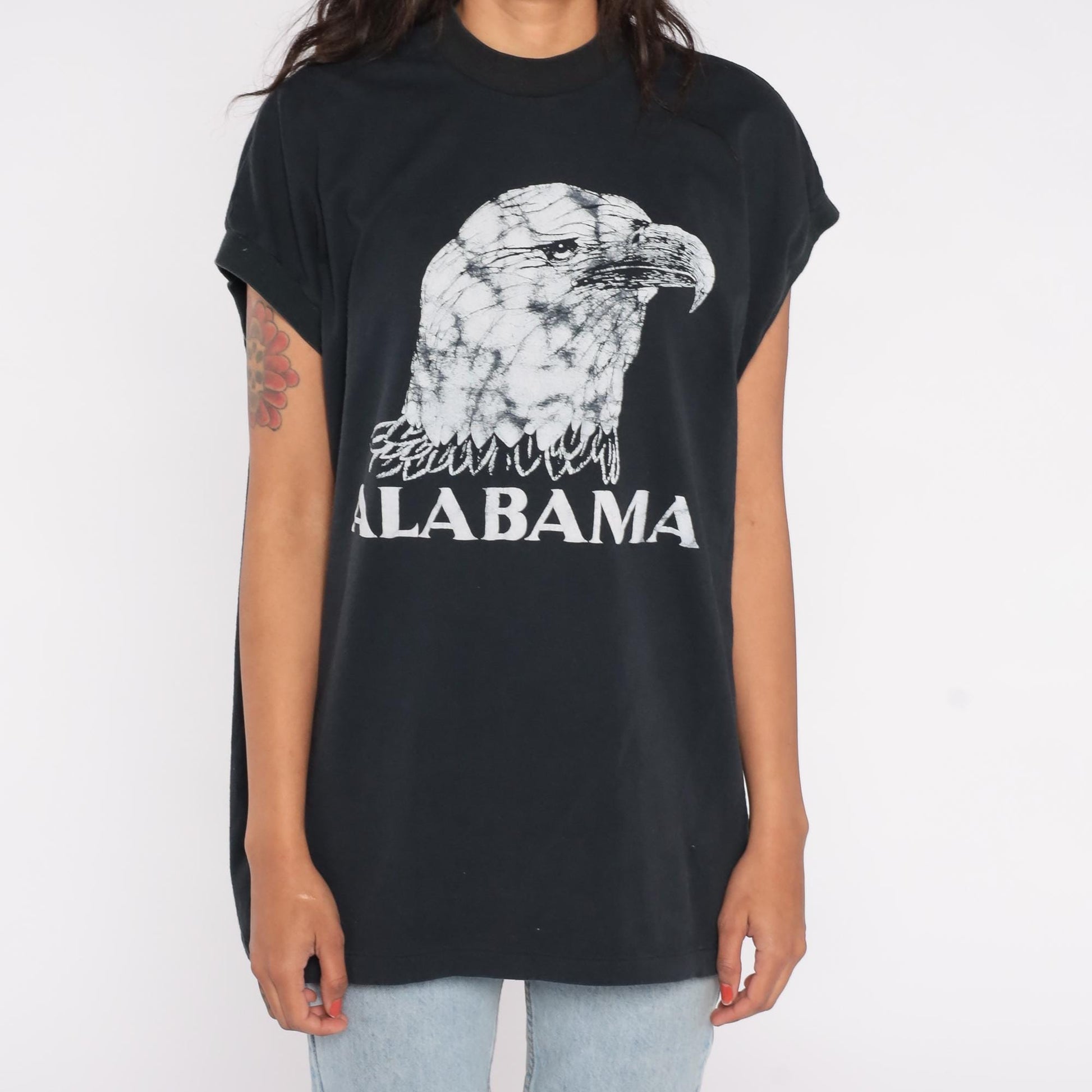 90s Alabama Bald Eagle T-Shirt Black White Graphic Tee Extra Large