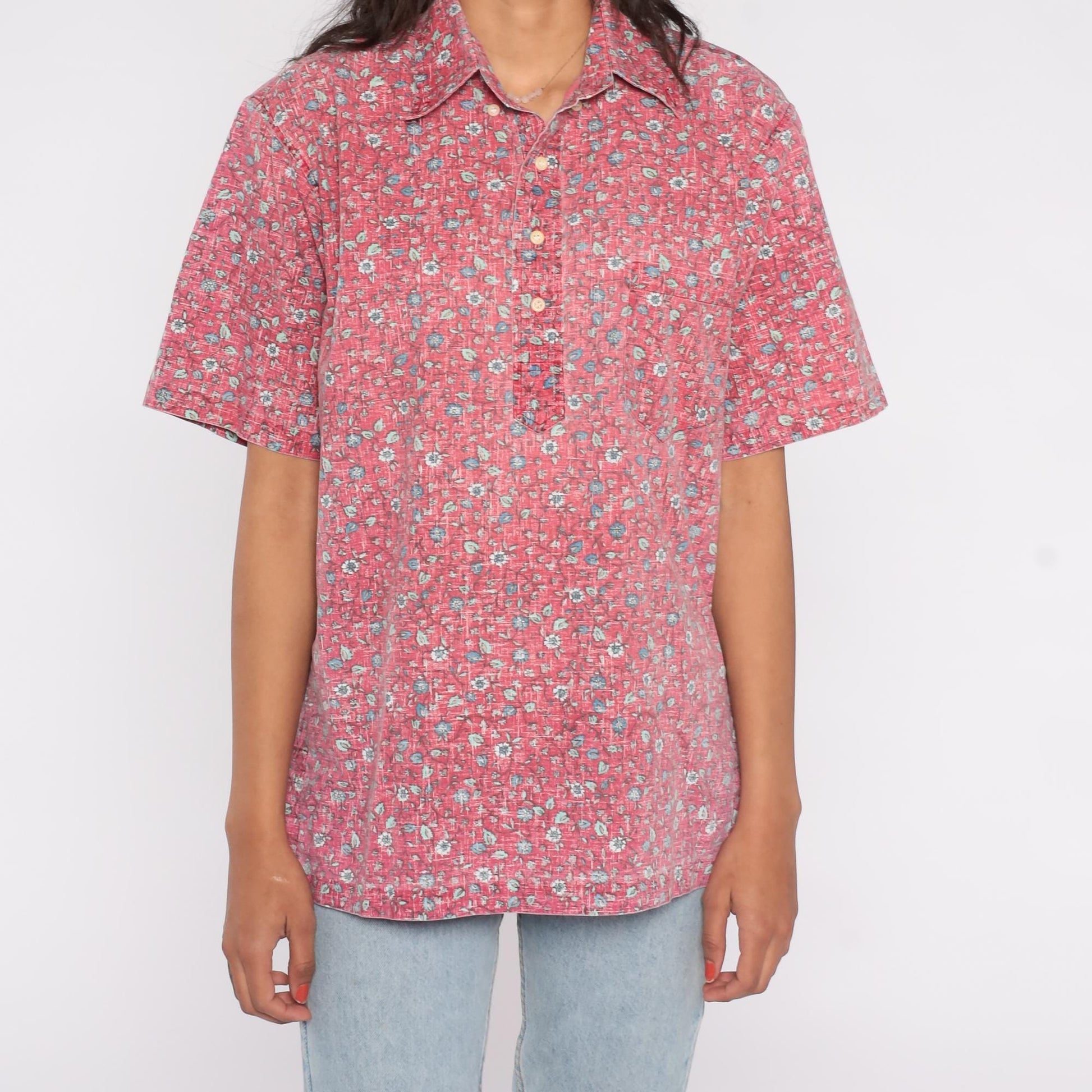 90s Reyn Spooner Hawaiian Shirt Pink Floral Button Down Cotton Medium