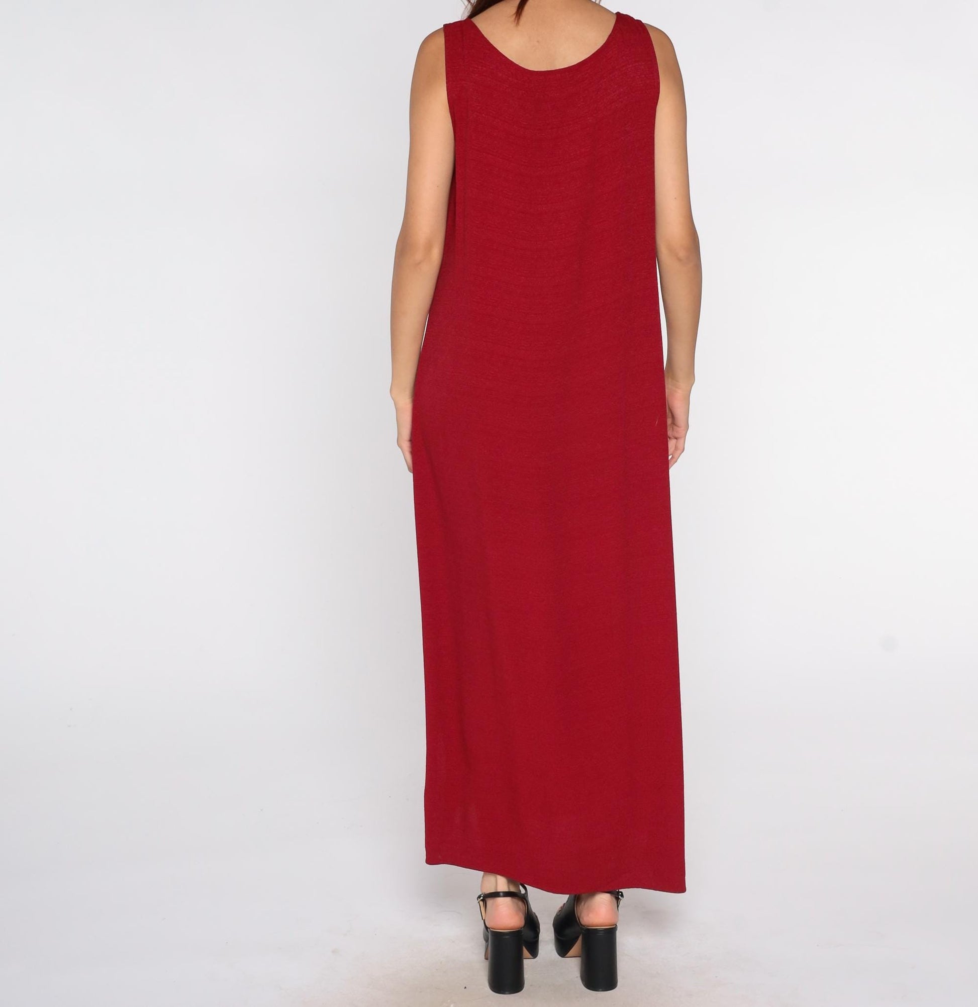 90s Jessica Howard Burgundy Maxi Dress Sleeveless Column Scoop Neck Side Slit Large
