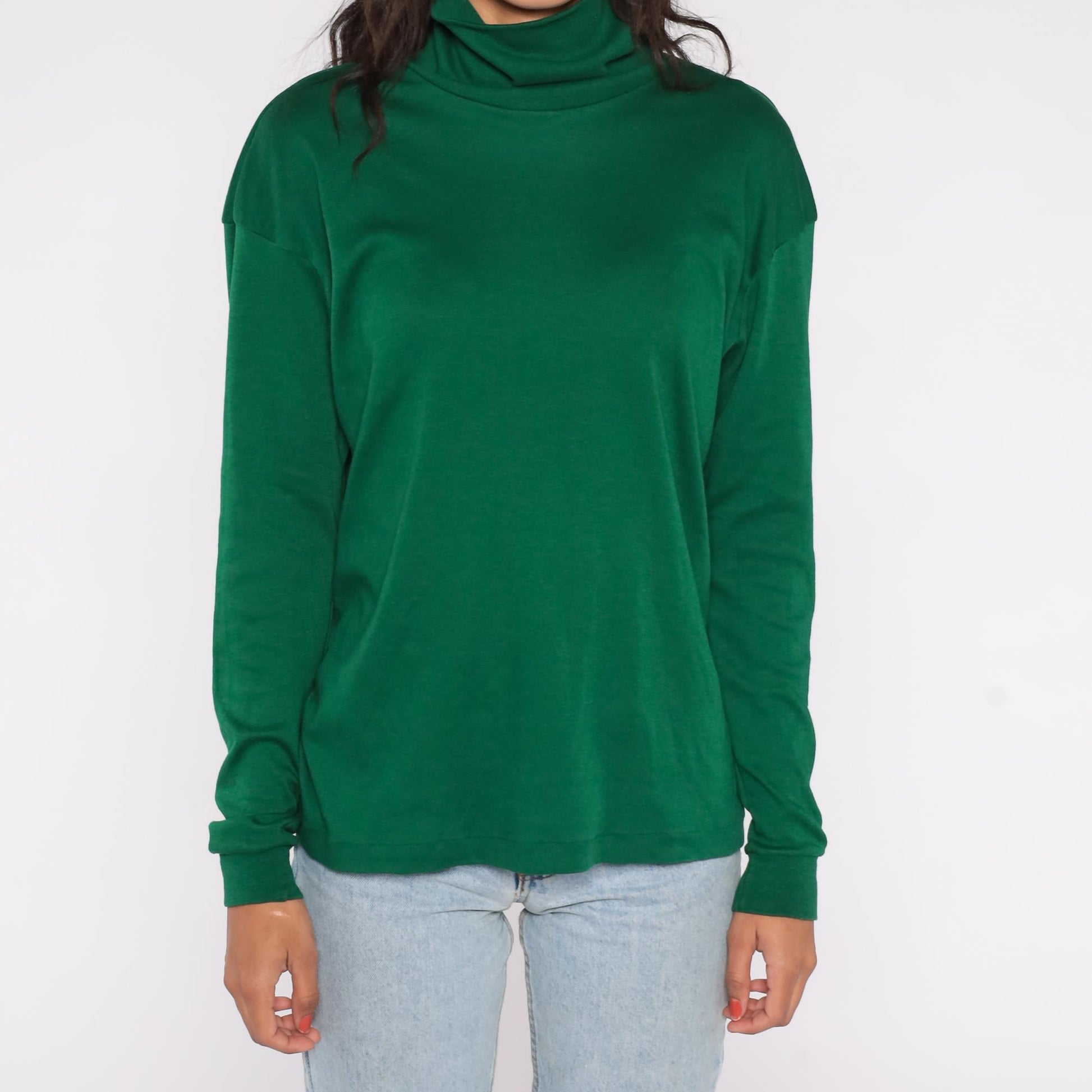 80s Roffe Skiwear Forest Green Turtleneck Long Sleeve Pullover Men's Large