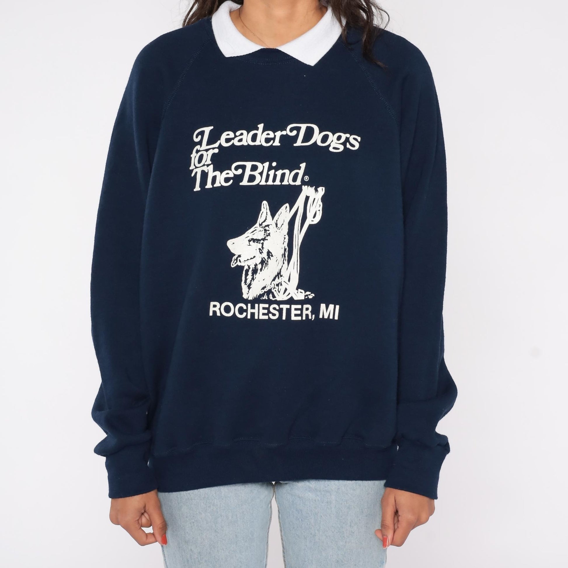 90s Lee Leader Dogs For The Blind Sweatshirt Navy Graphic Crewneck Extra Large XL