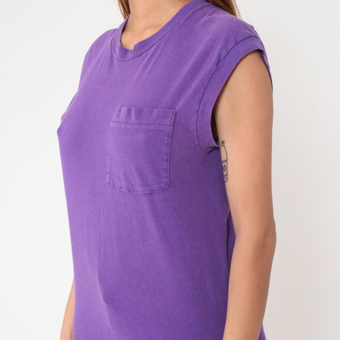 90s Fruit of the Loom Purple Muscle Tee Cotton Pocket Crewneck Medium M