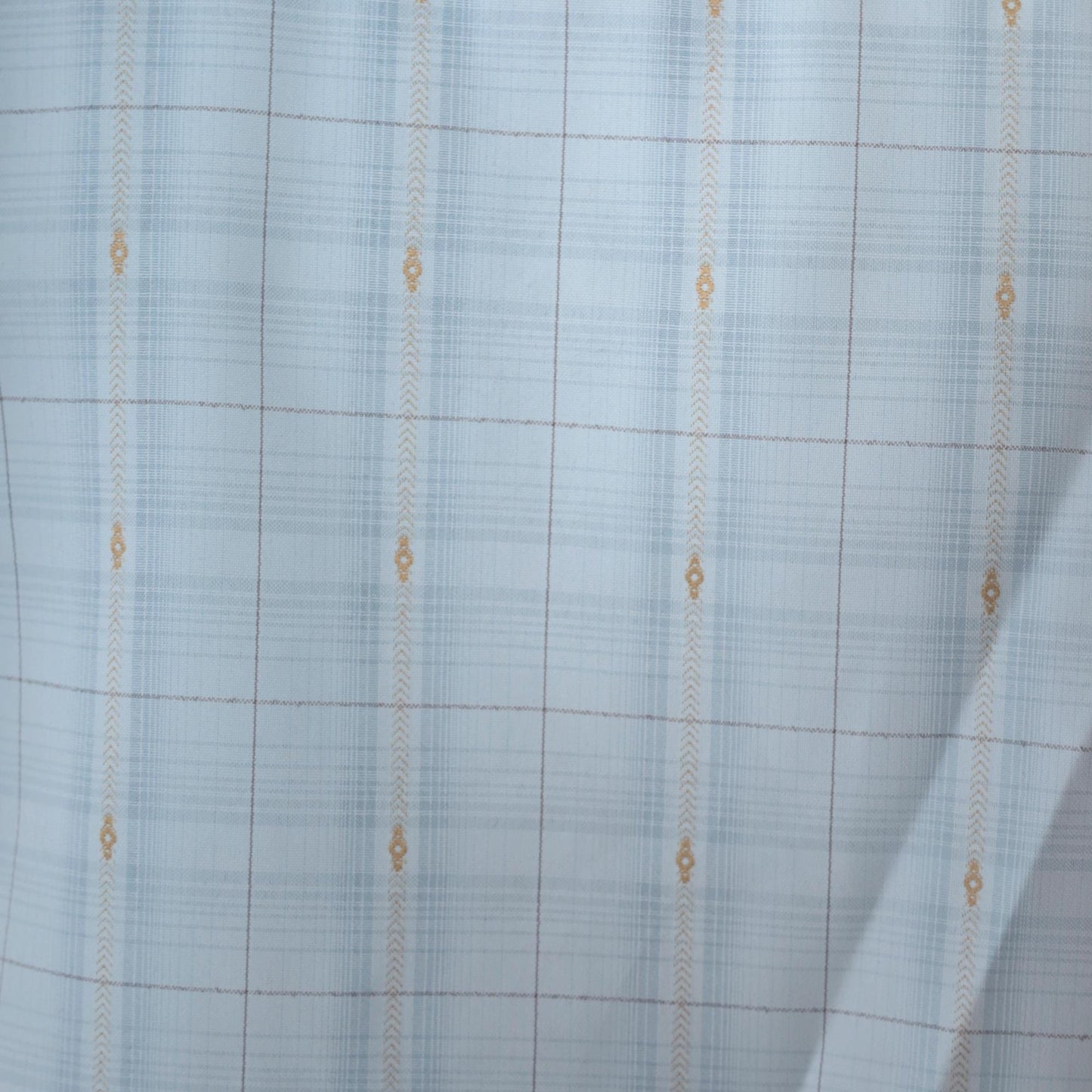 80s Royal Highness Powder Blue Mandarin Collar Blouse Windowpane Check Large