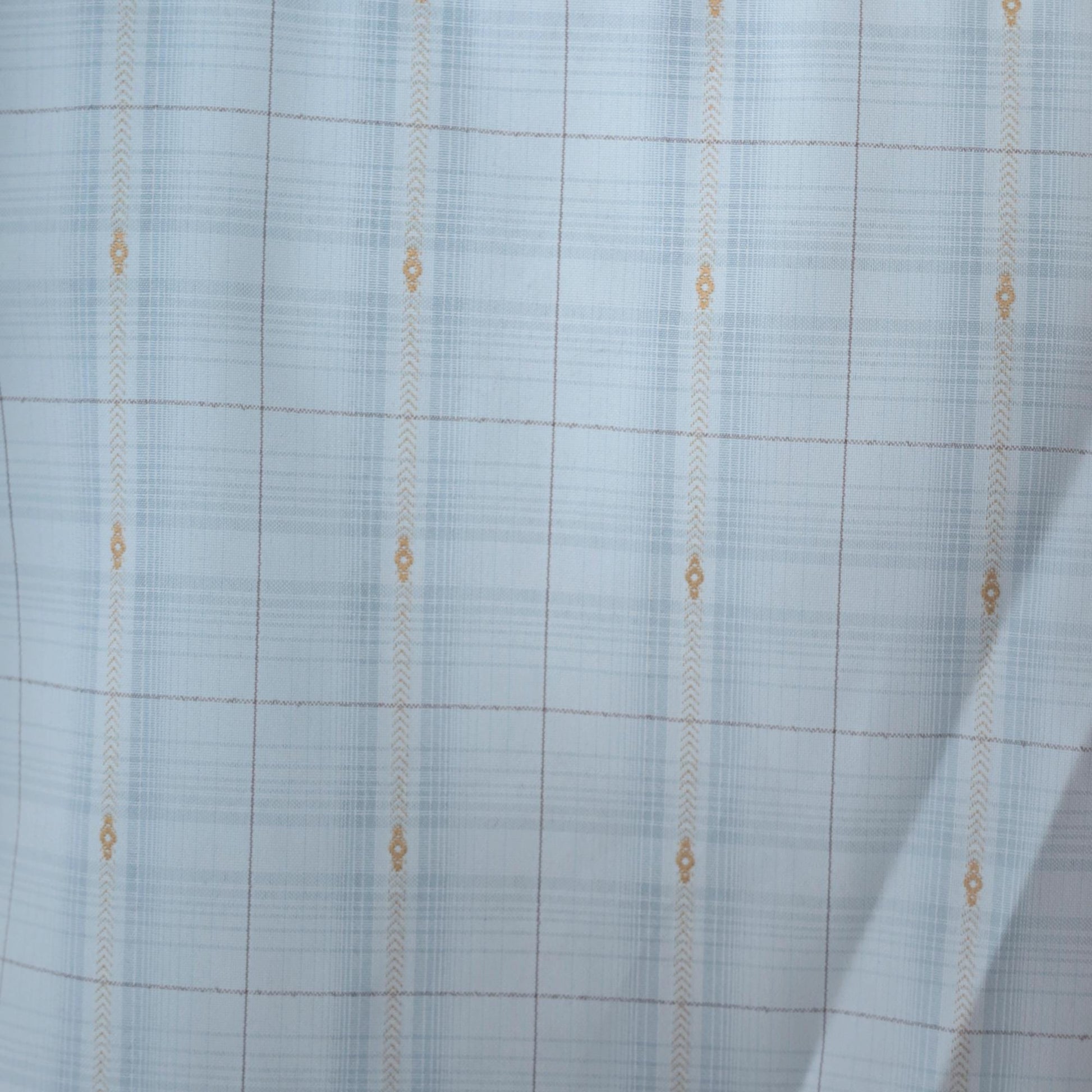 80s Royal Highness Powder Blue Mandarin Collar Blouse Windowpane Check Large