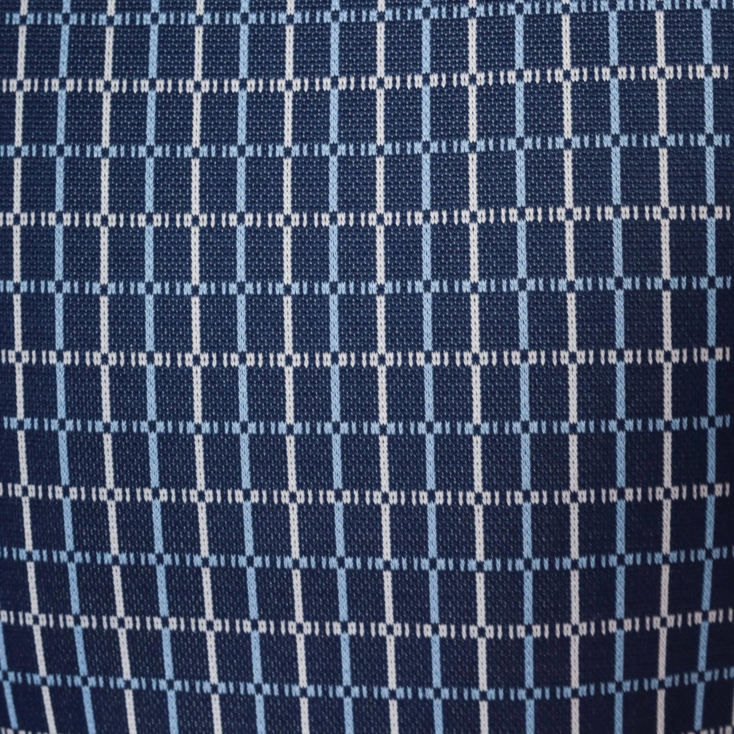 70s Leonardo Strassi Navy Grid Pattern Polo Shirt Short Sleeve Large L
