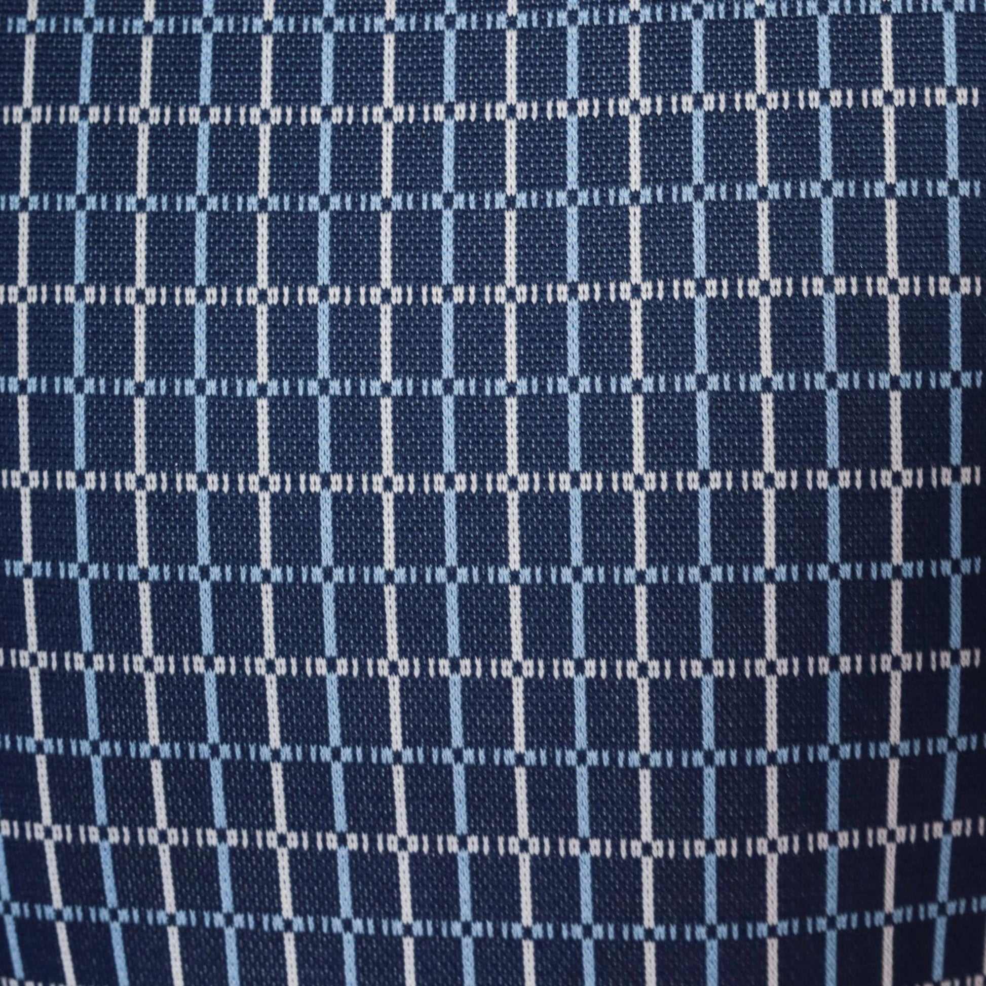 70s Leonardo Strassi Navy Grid Pattern Polo Shirt Short Sleeve Large L