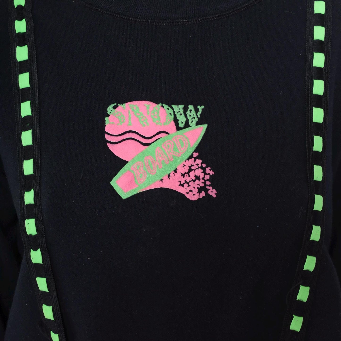90s Obvious Snowboard Sweatshirt Black Neon Pink Green Cropped Medium M