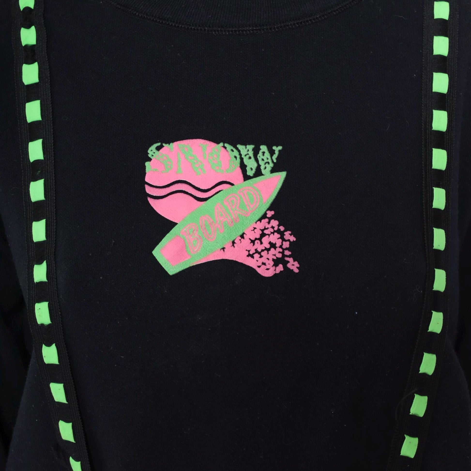 90s Obvious Snowboard Sweatshirt Black Neon Pink Green Cropped Medium M