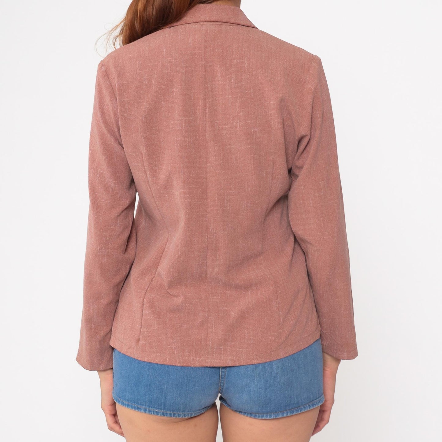 80s Dusty Rose Floral Embroidered Blazer Notched Collar Button Front Small