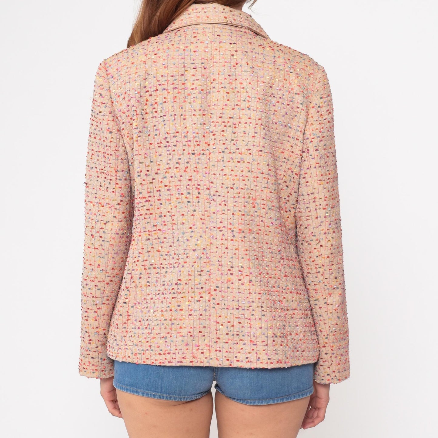 Y2K Leweixin Peach Confetti Blazer Notched Multicolor Textured XXL