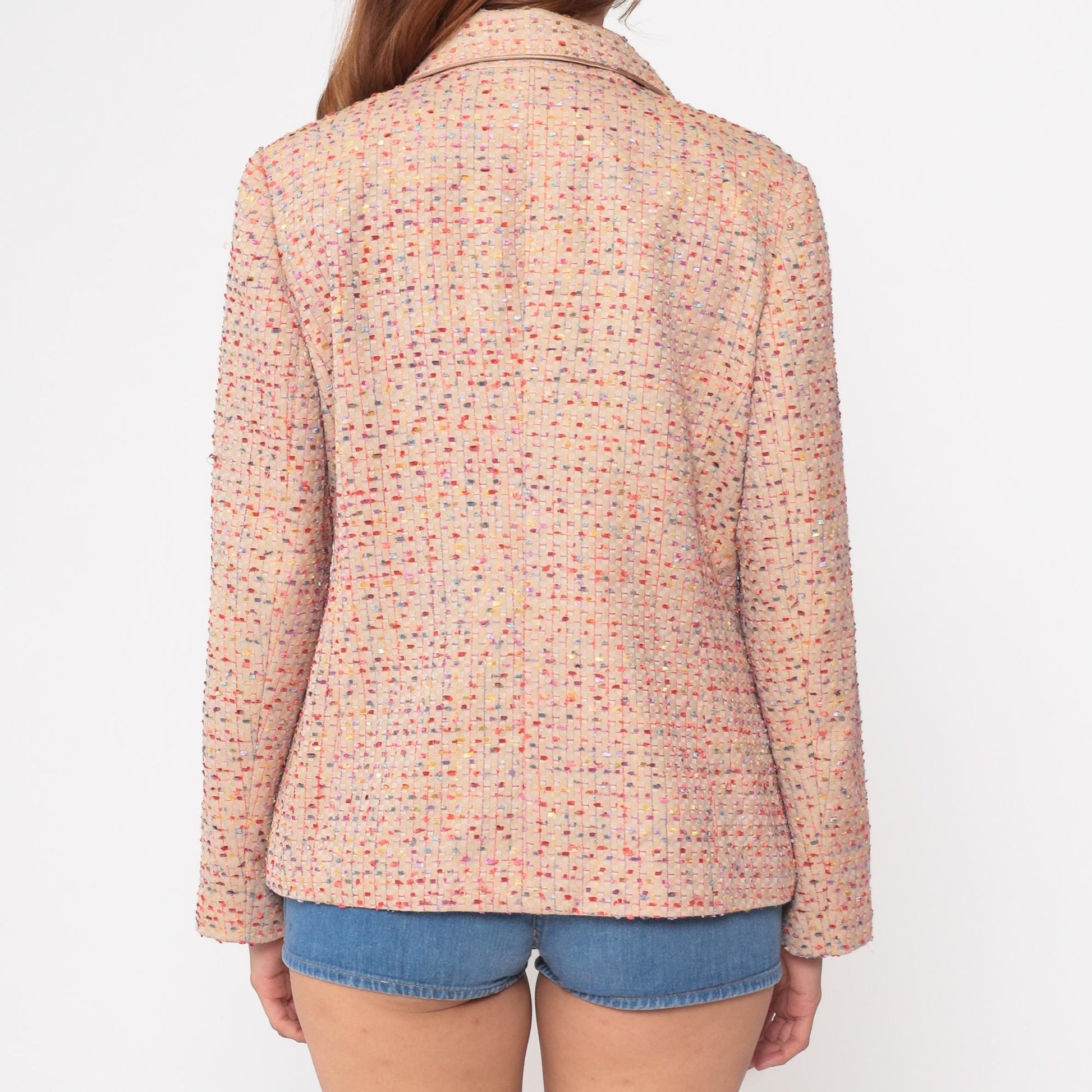 Y2K Leweixin Peach Confetti Blazer Notched Multicolor Textured XXL