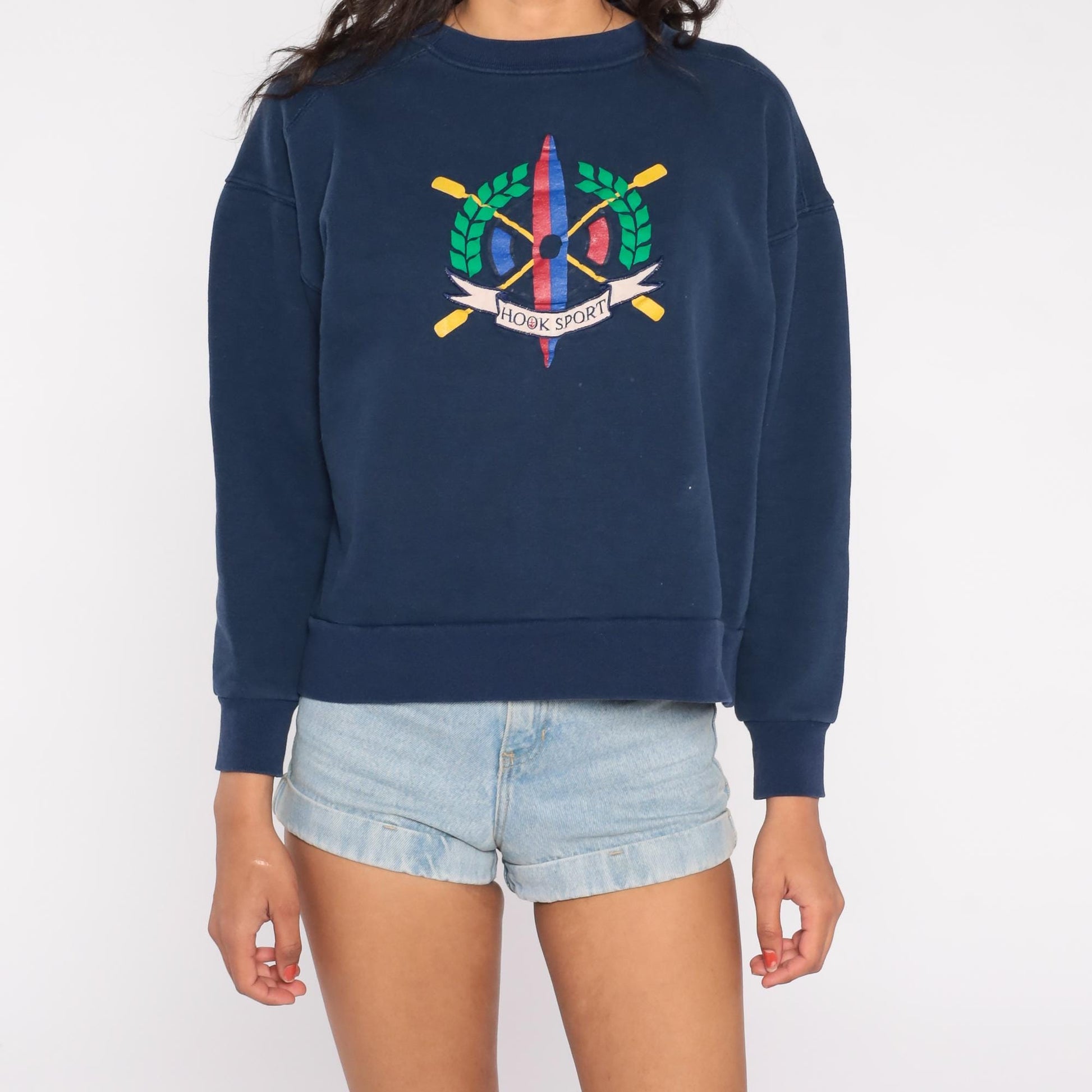 90s Hook Sport Rowing Crest Navy Sweatshirt Crossed Oars Graphic Large L