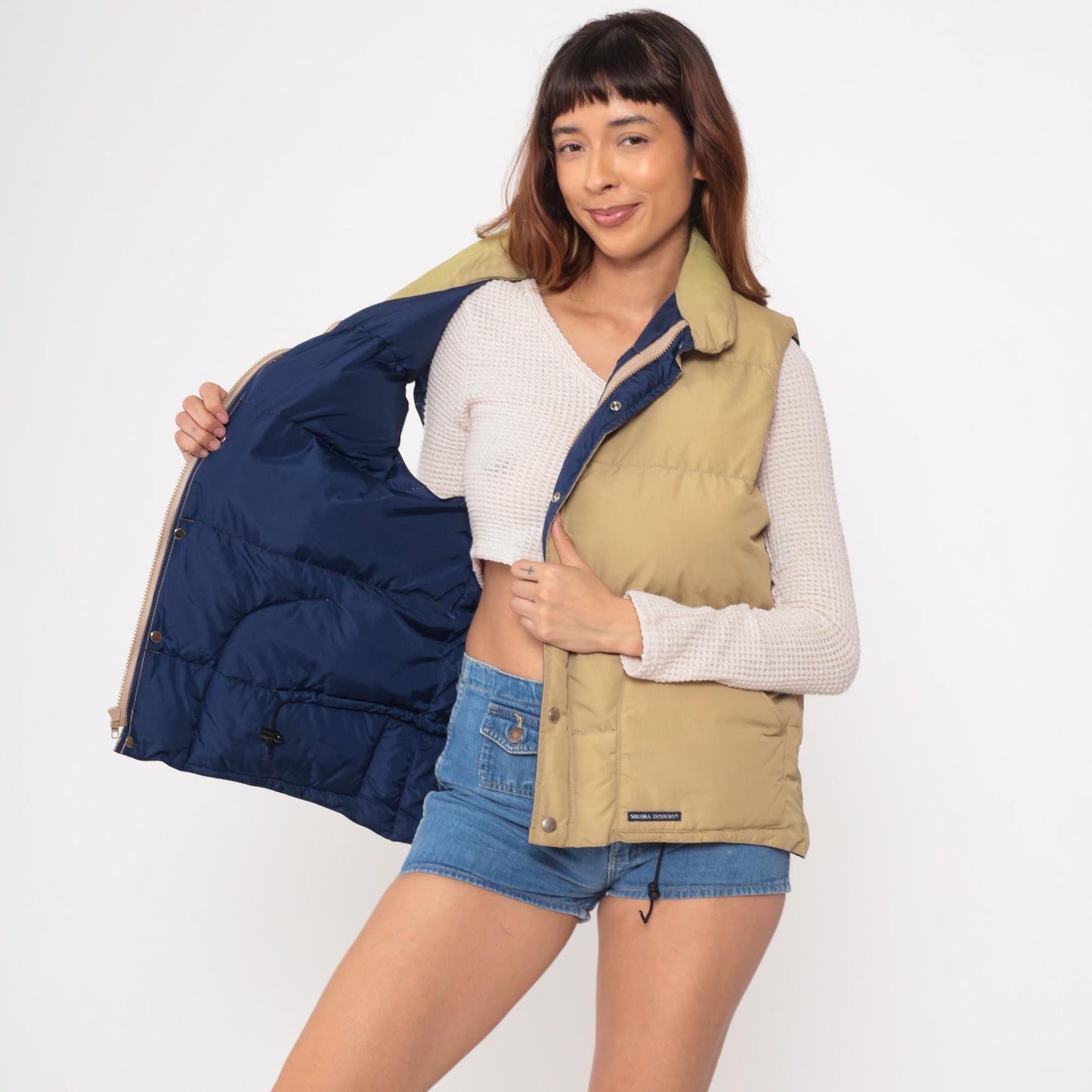 90s Sierra Designs Goose Down Vest Khaki Tan Navy Lining Large L