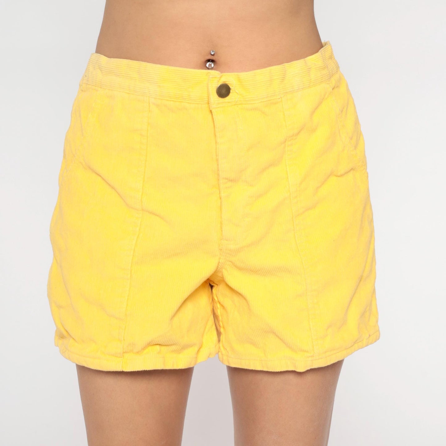80s Windridge Lemon Yellow Corduroy Shorts High Waist Button Fly Large