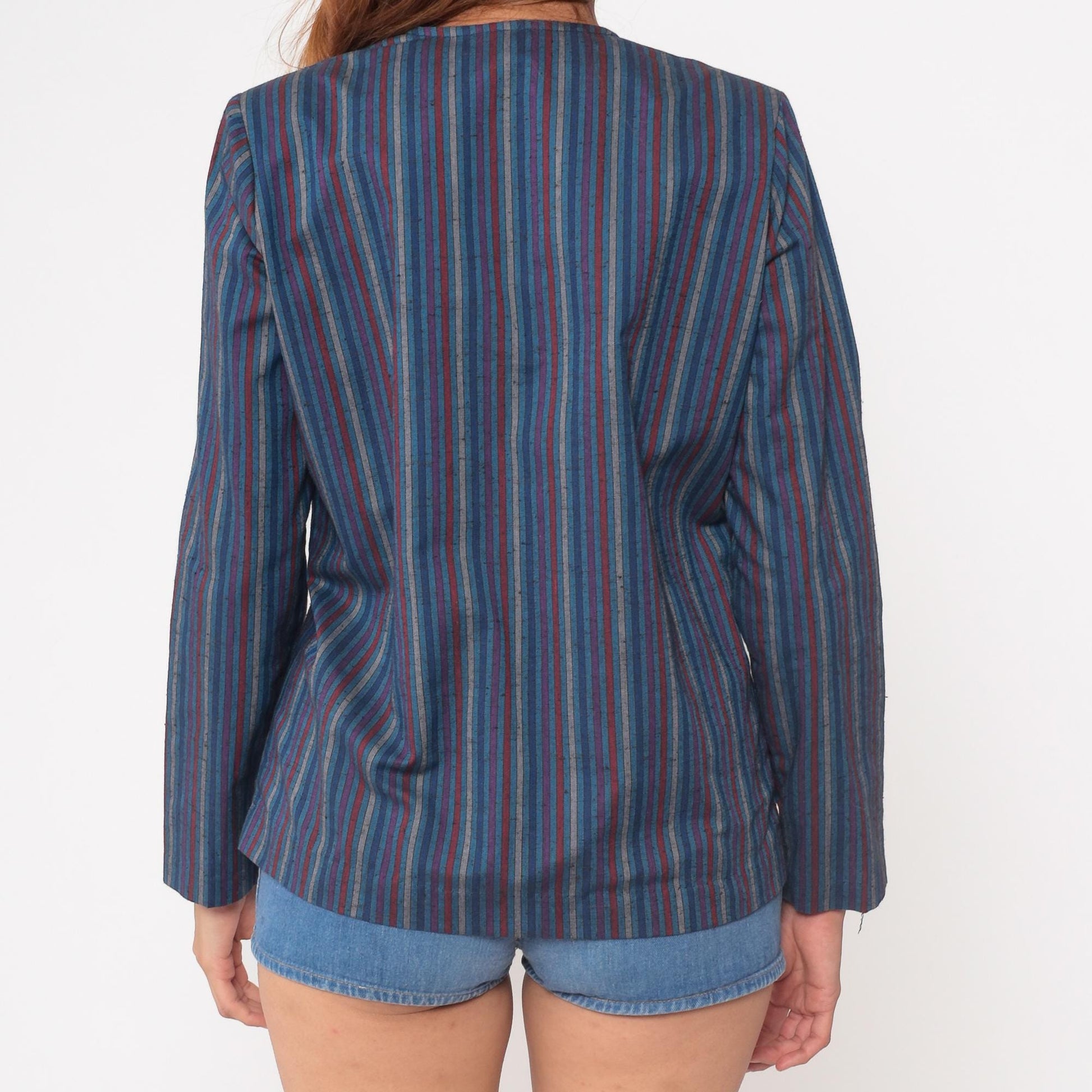 80s You Babes Striped Double-Breasted Blazer Blue Purple Red Medium M
