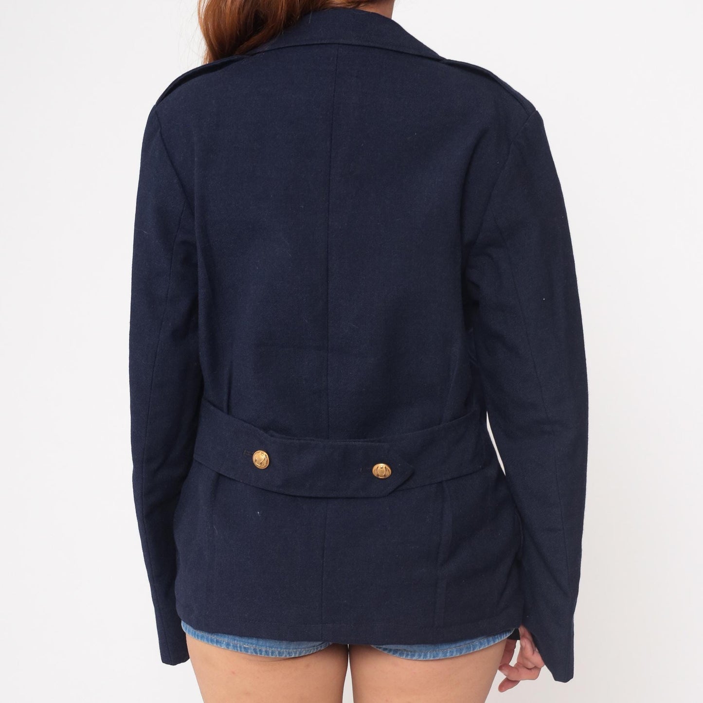 70s Navy Wool Blazer Anchor Gold Buttons Double-Breasted Medium
