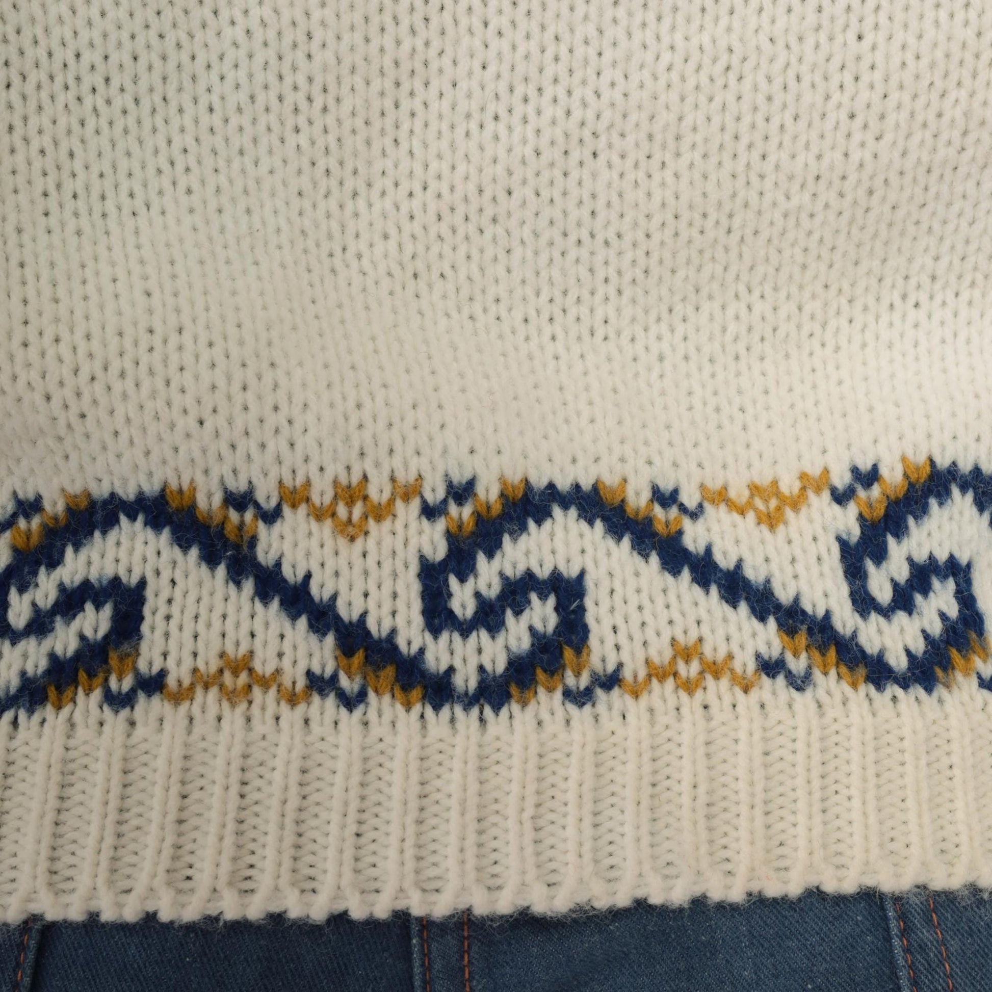 70s Nordic Folk Cardigan Cream Blue Gold Pattern Button Front Medium