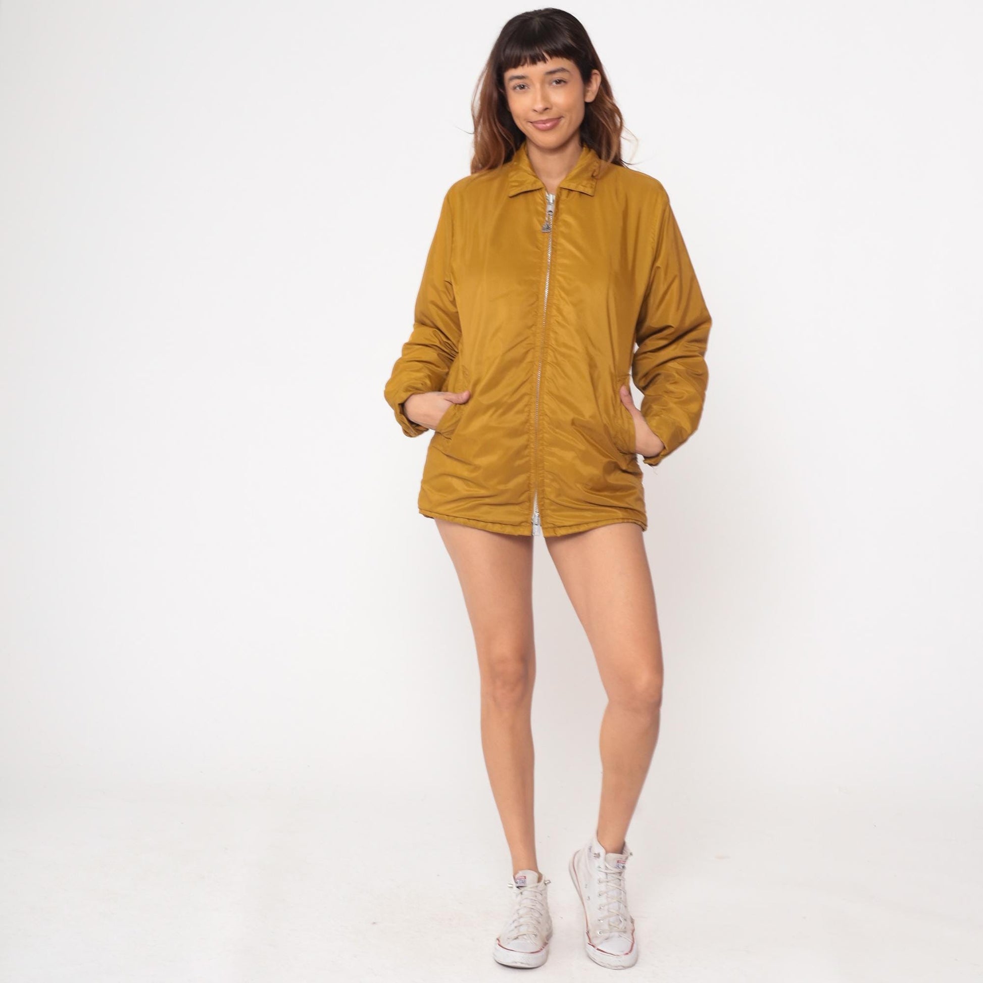 70s Pacific Trail Mustard Yellow Windbreaker Jacket Zip Front Small