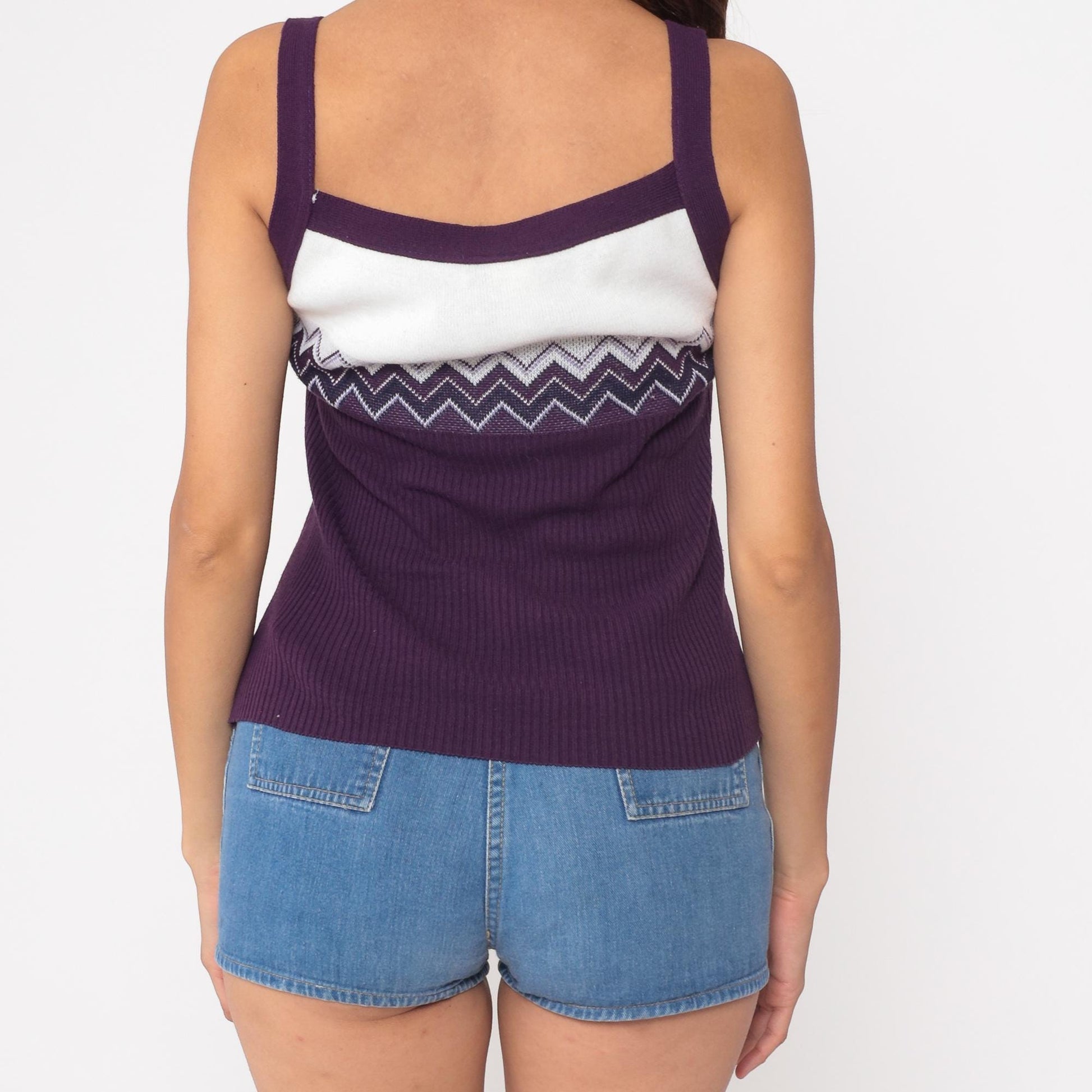 90s No Boundaries Chevron Tank Top Purple White Ribbed Small