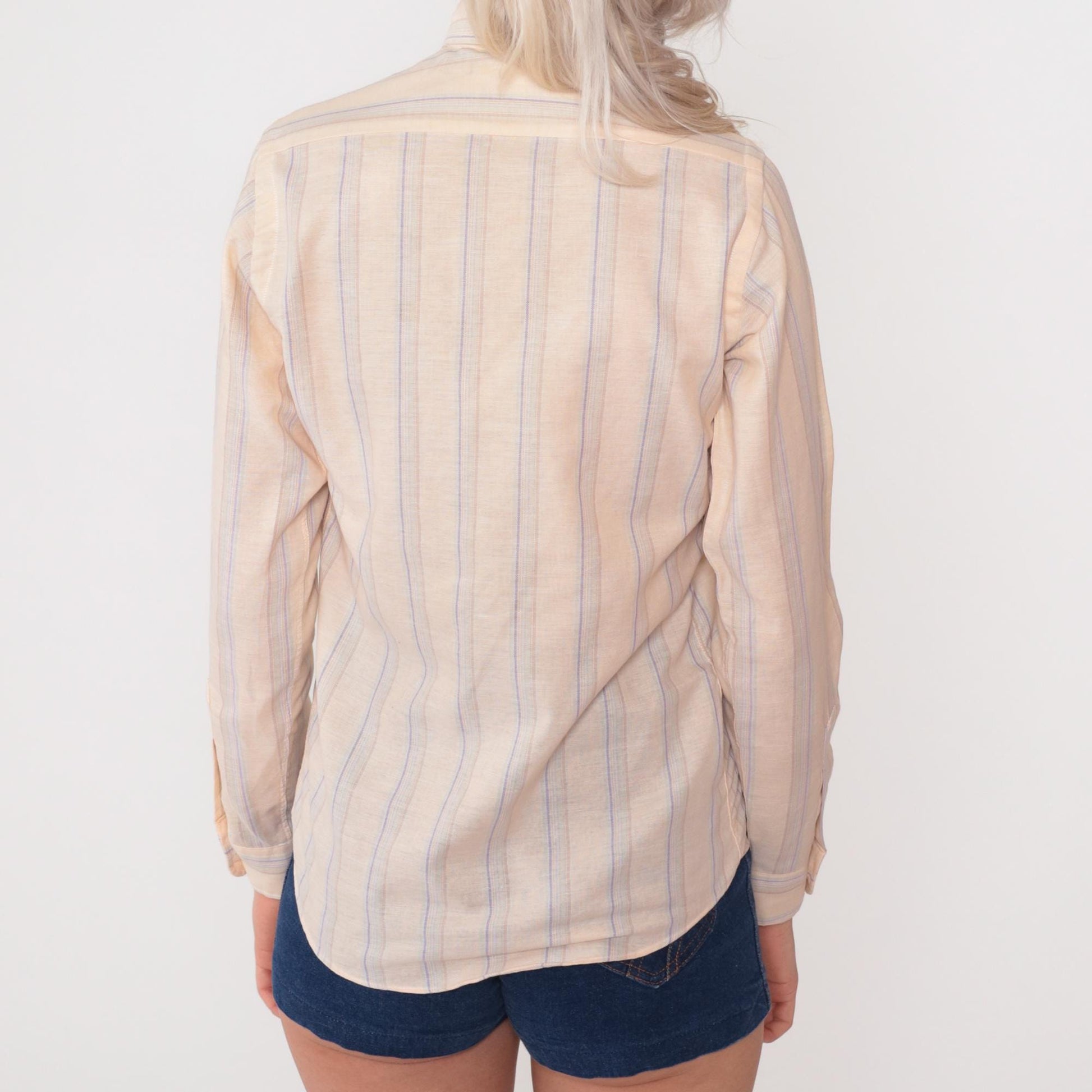 80s Mr Witt Striped Button Down Oxford Shirt Cream Lavender Blue Small S