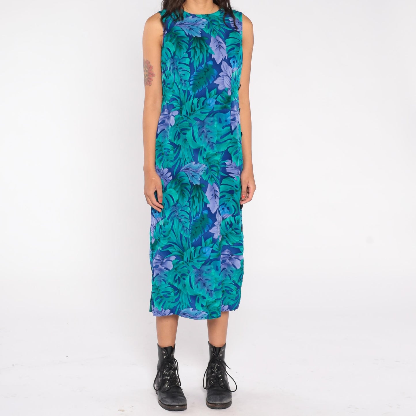 90s R&K Originals Botanical Maxi Dress Emerald Teal Lavender Navy Size 8