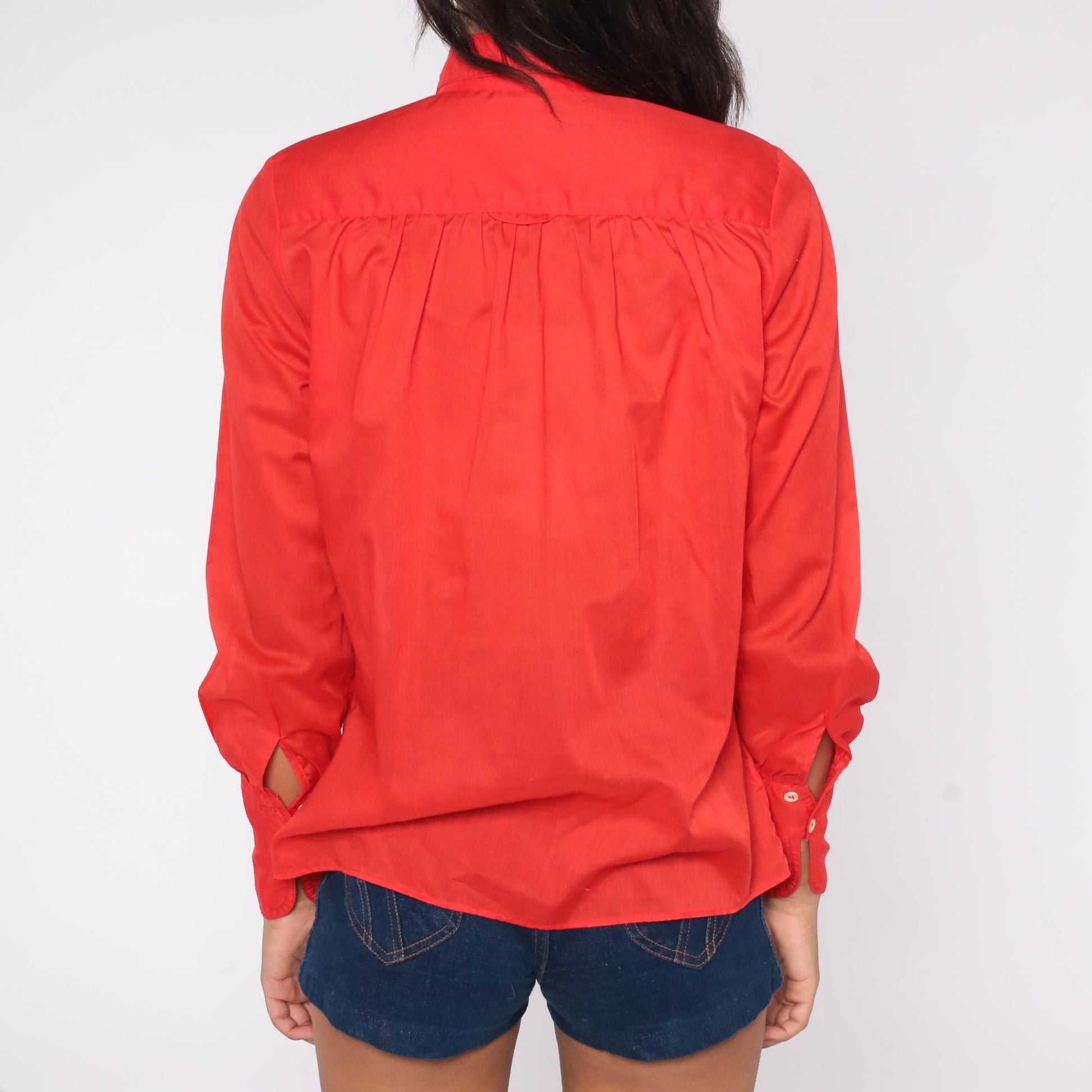 70s JH Collectibles Red Button-Up Shirt Point Collar Long Sleeve Small